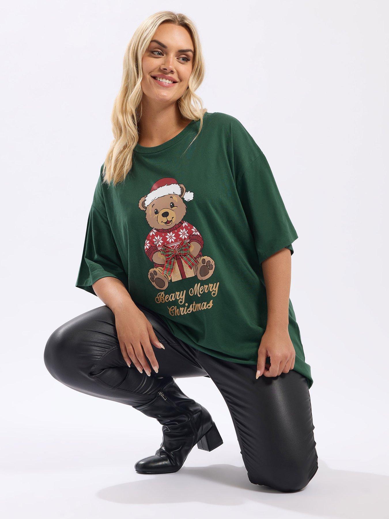  image of yours-curve-short-sleeve-sequin-novelty-t-shirt-green