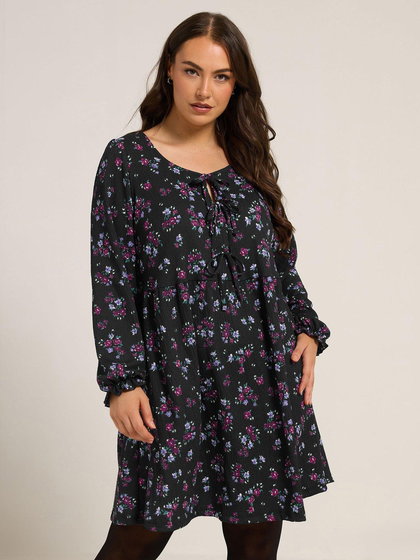 Yours Curve Tie Front Dress - Purple