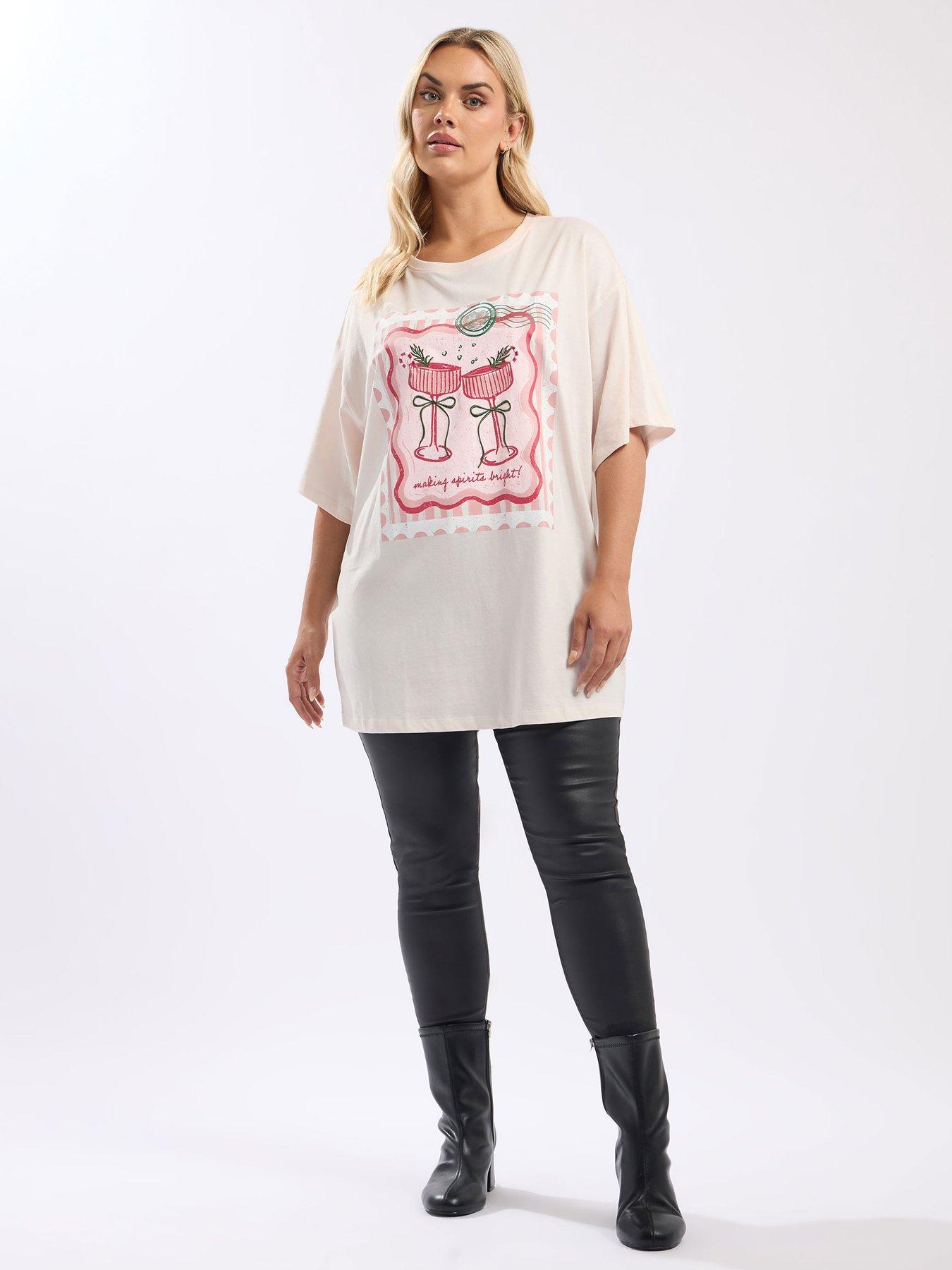 Image 3 of 4 of Yours Curve Short Sleeve Novelty T-Shirt - Pink