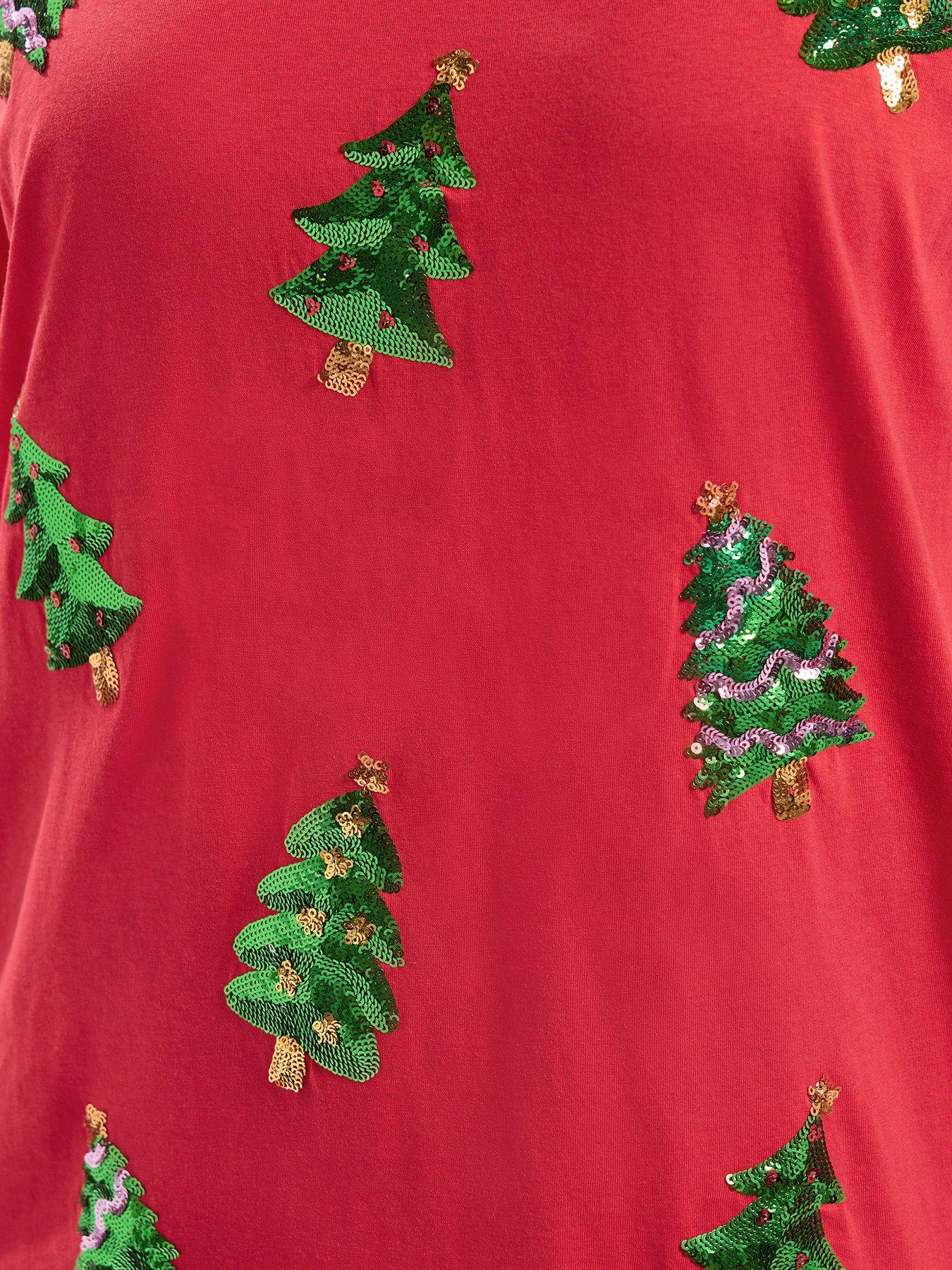 Image 4 of 4 of Yours Curve Short Sleeve Sequin Novelty T-Shirt - Red