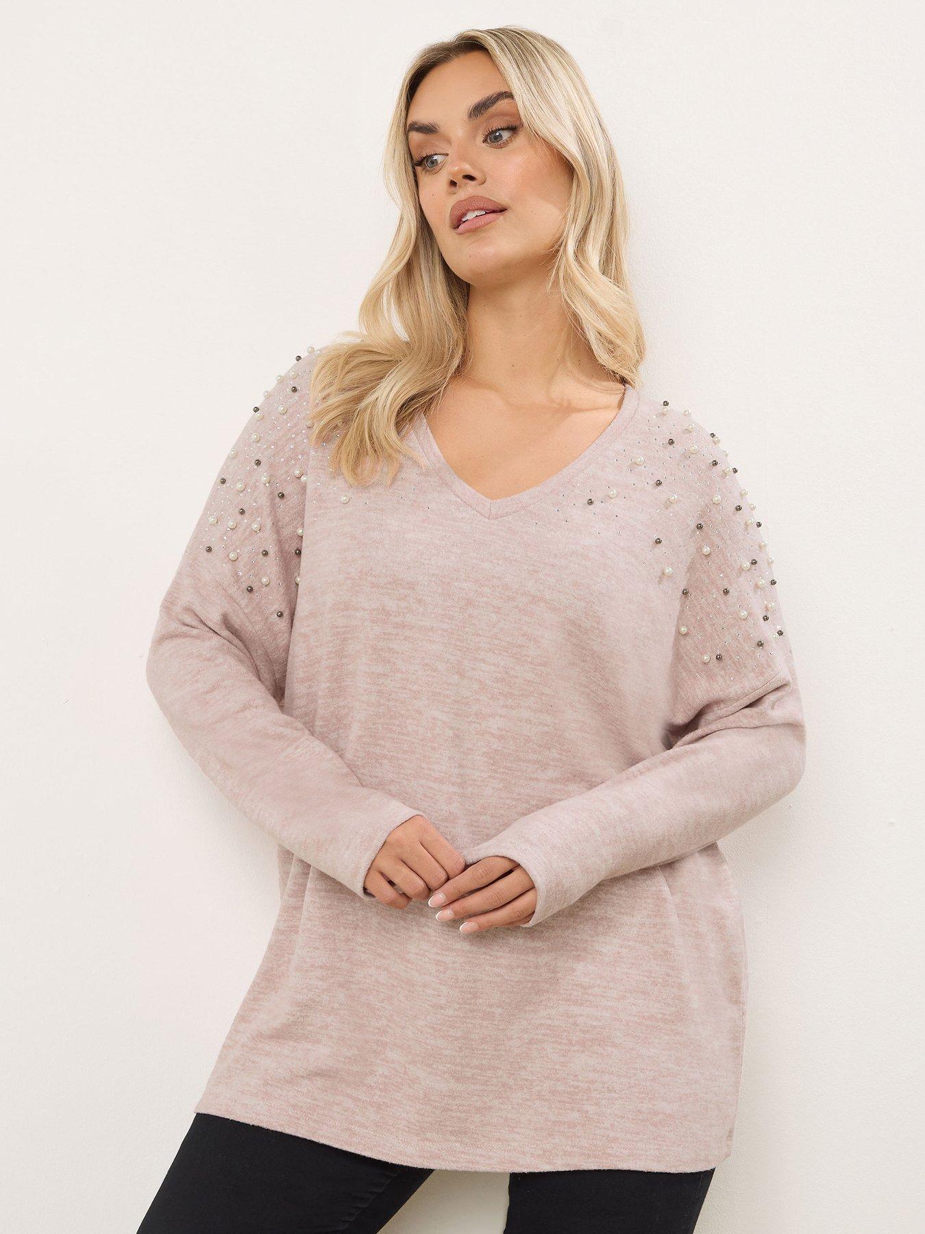 Image 1 of 4 of Yours Curve Pearl Drop Shoulder Jumper - Pink