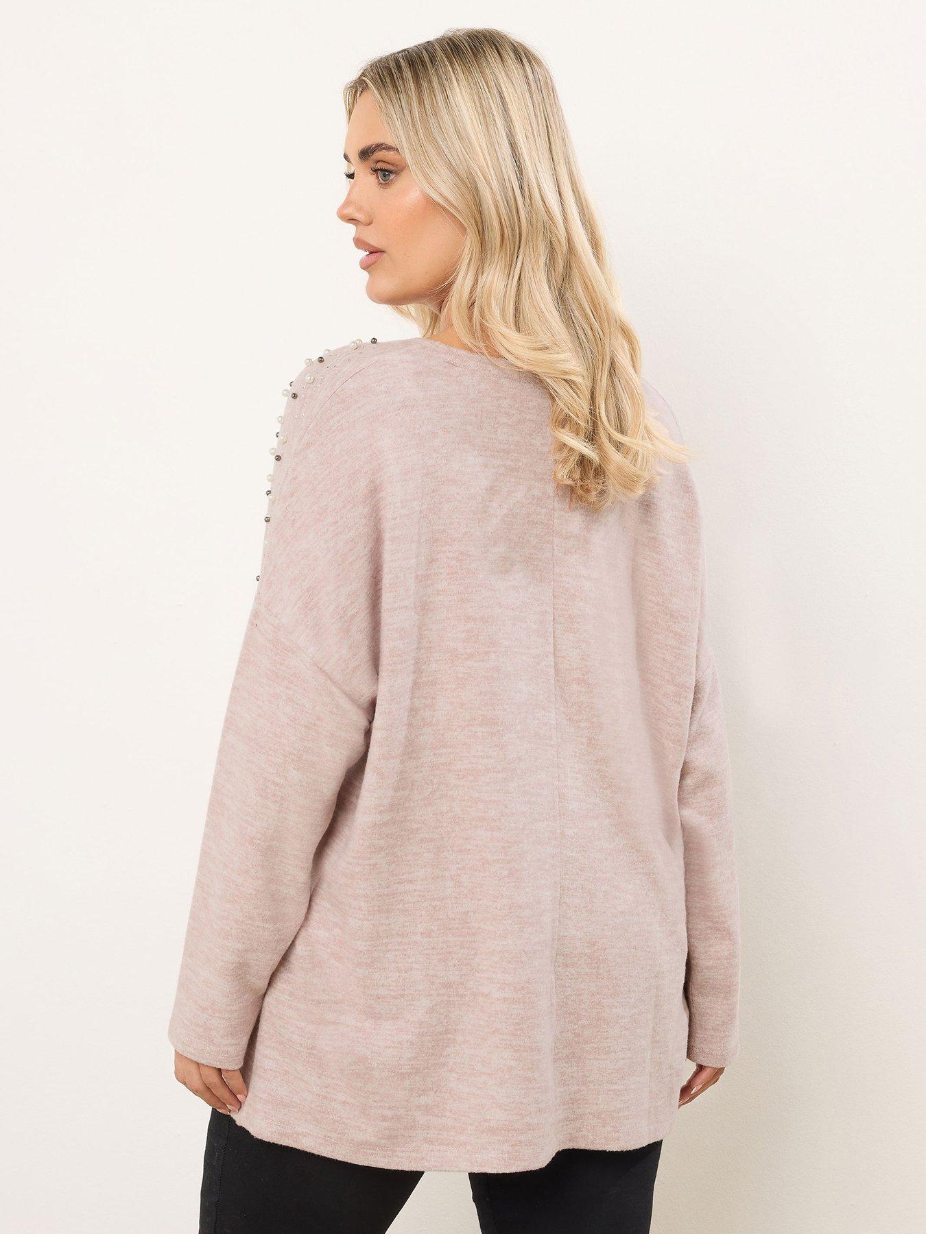 Image 2 of 4 of Yours Curve Pearl Drop Shoulder Jumper - Pink