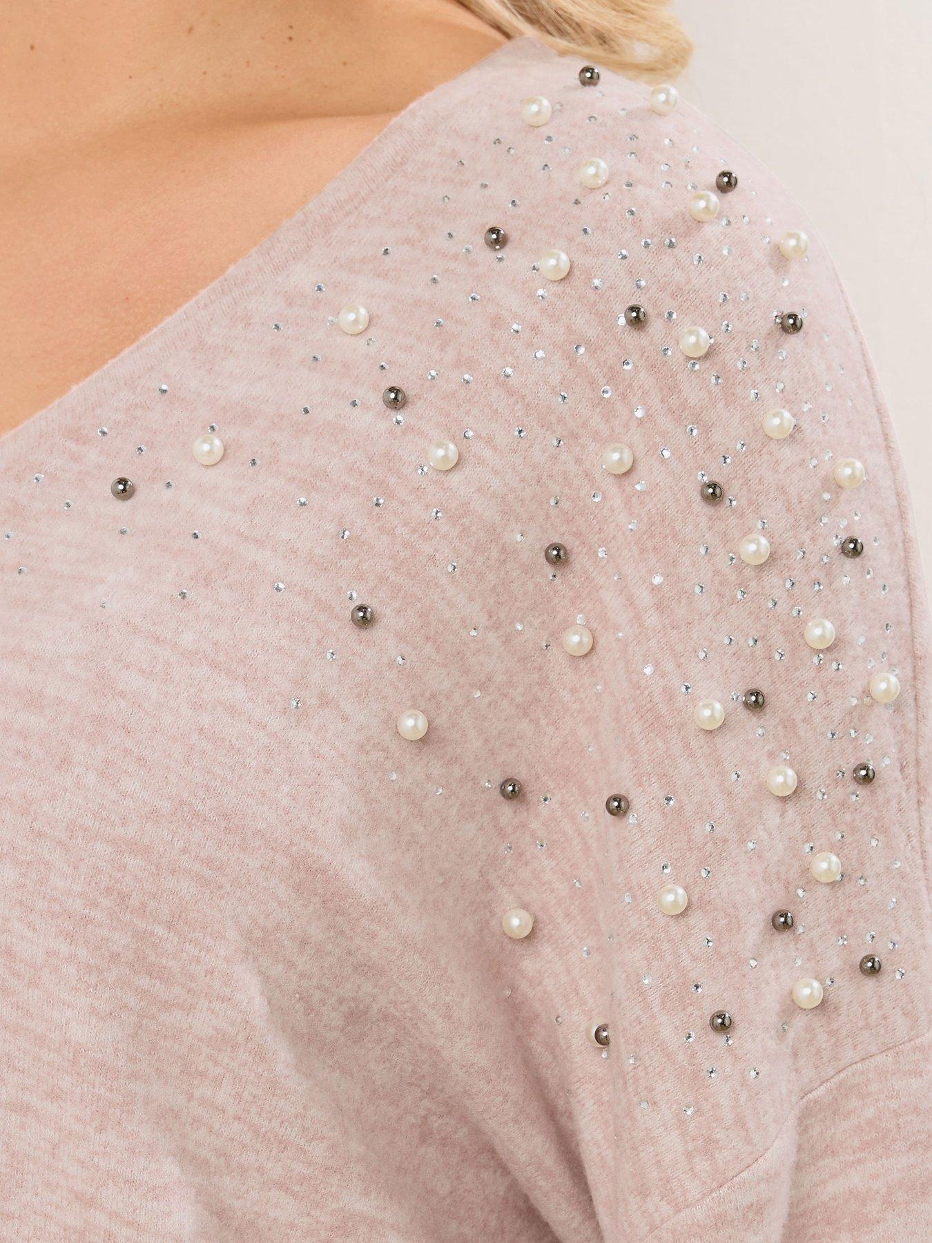 Image 4 of 4 of Yours Curve Pearl Drop Shoulder Jumper - Pink