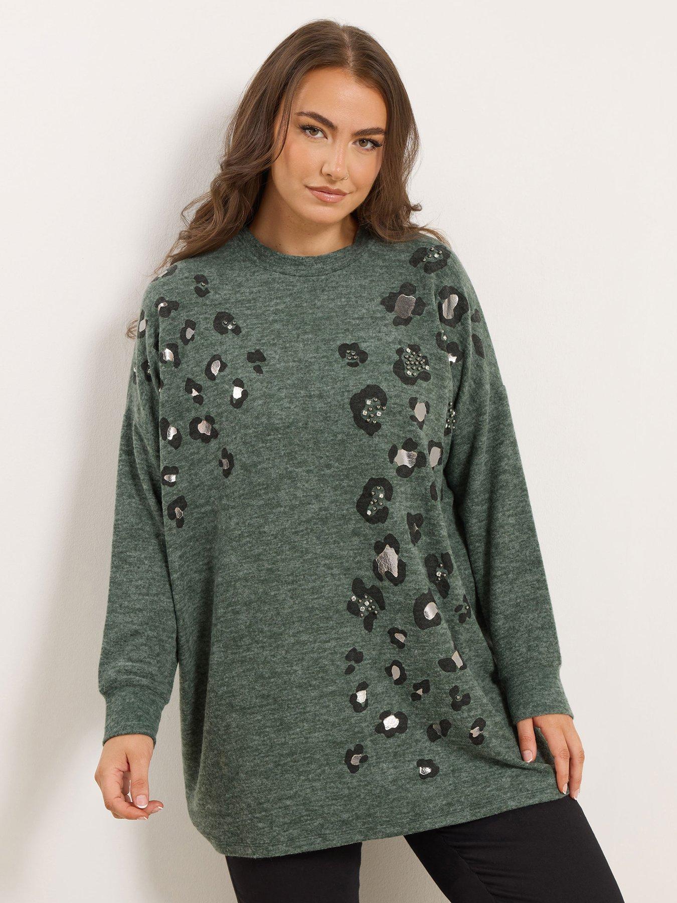 Yours Curve Animal Stud Jumper- Green