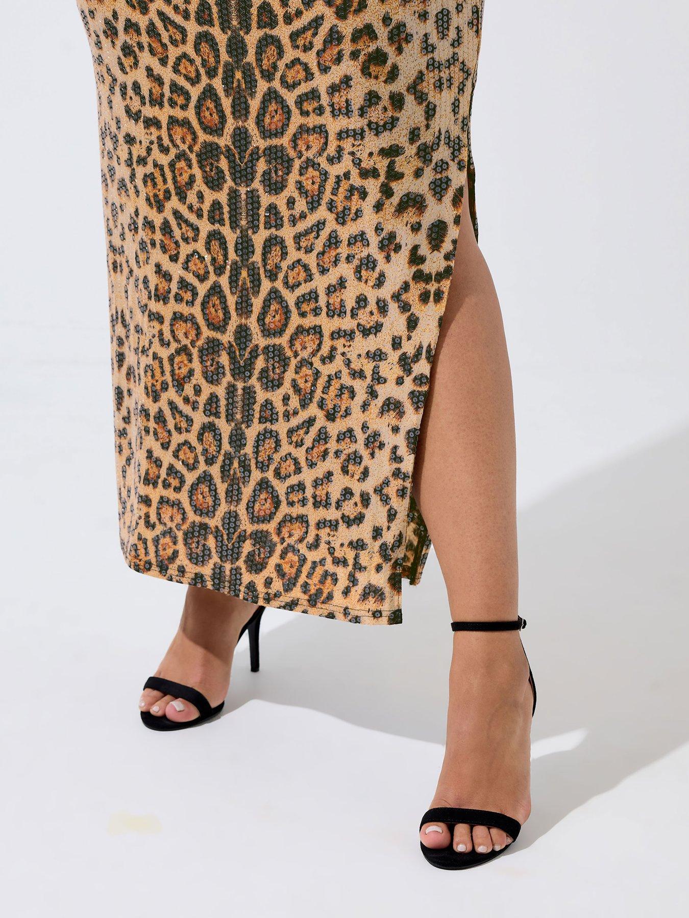 Image 4 of 4 of Yours Curve Leopard Sequin Dress - Brown