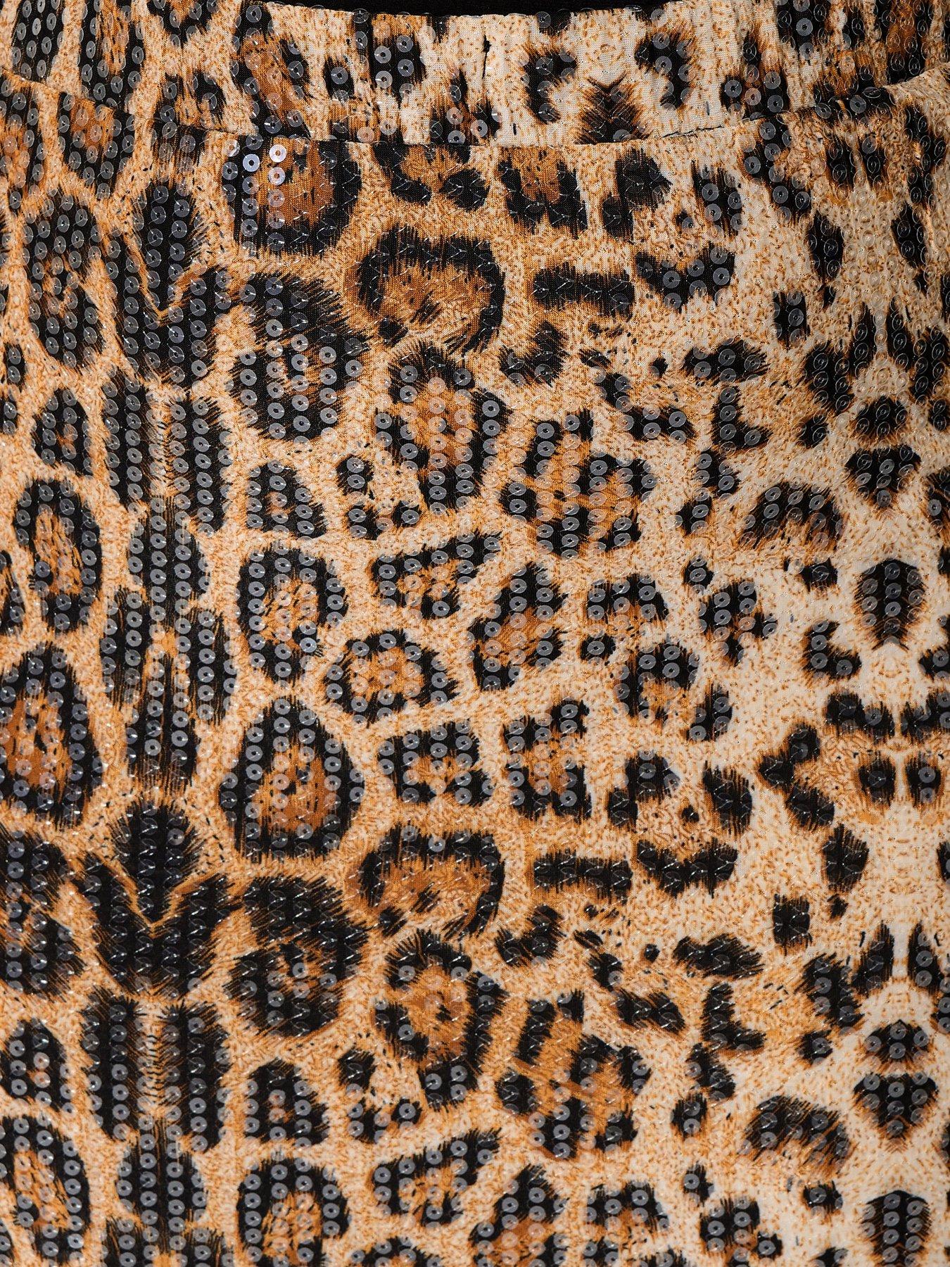 Image 4 of 4 of Yours Curve Leopard Sequin Skirt - Brown