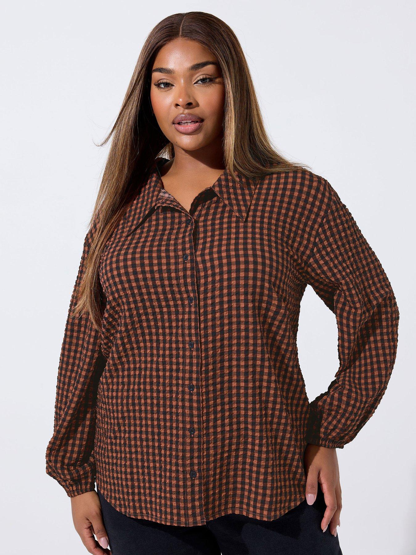 Yours Curve Collar Shirt - Brown