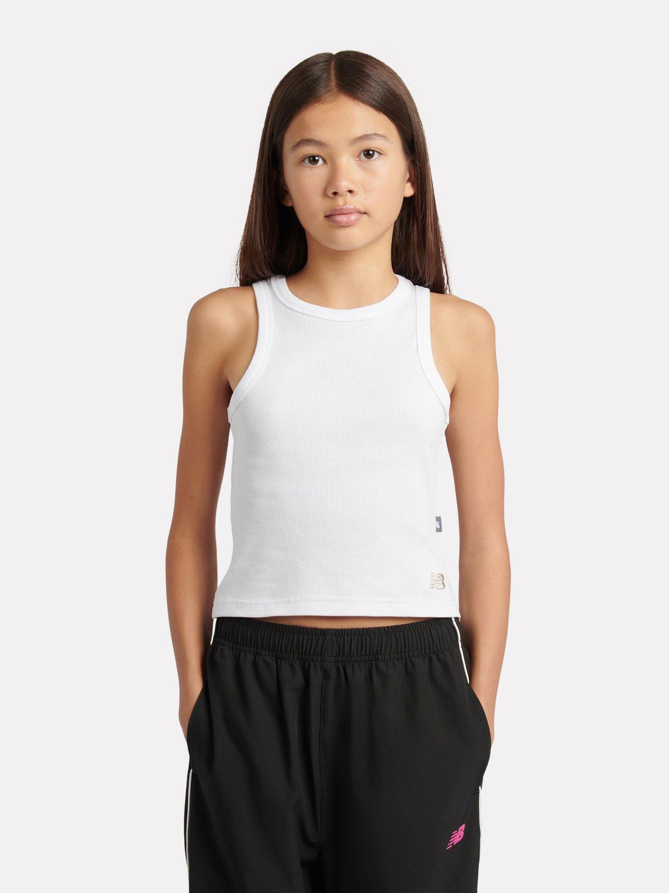 New Balance Junior Girls Ribbed Vest - White