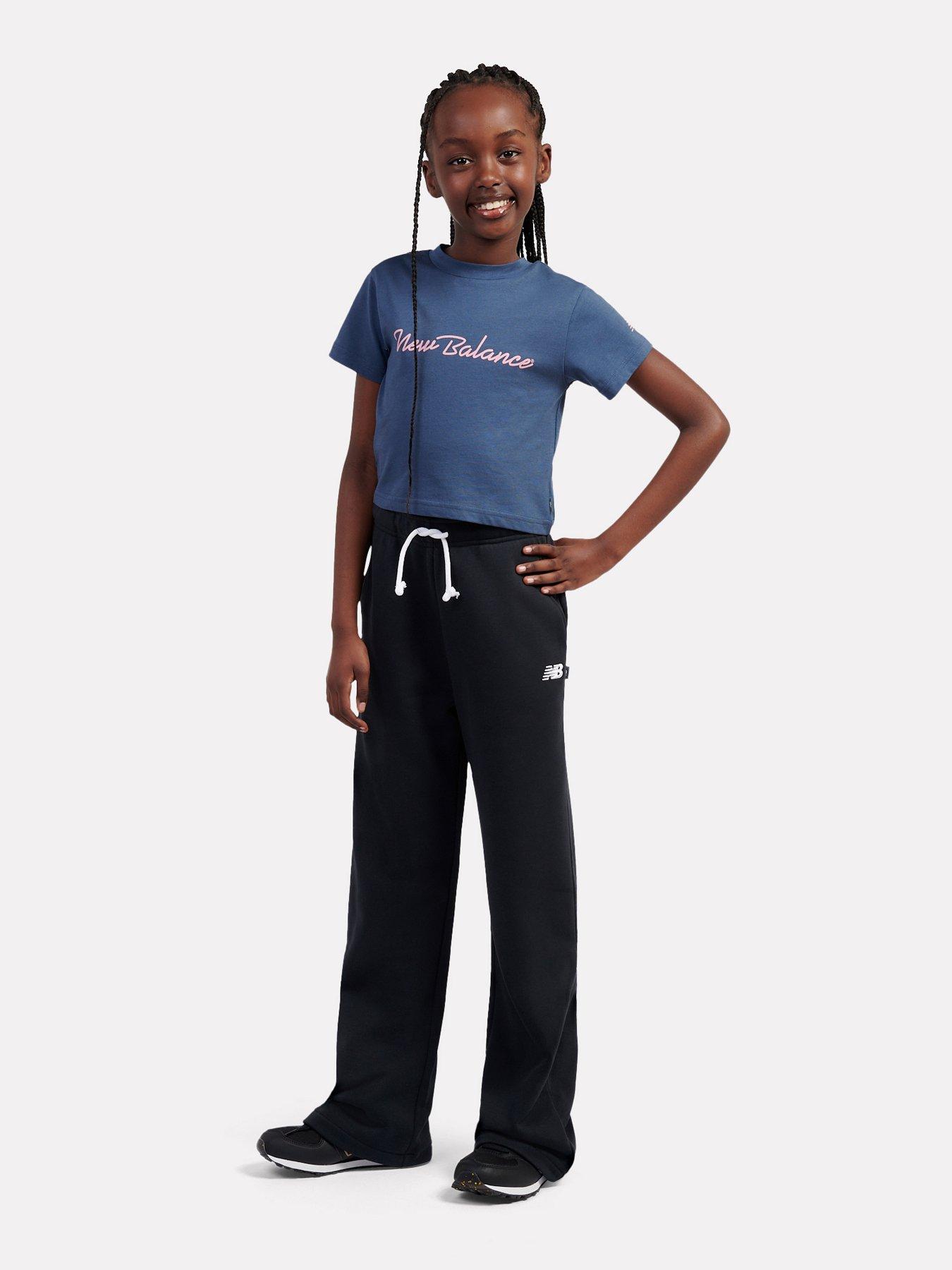 New Balance Junior Girls Small Logo Wide Leg Jogger - Black