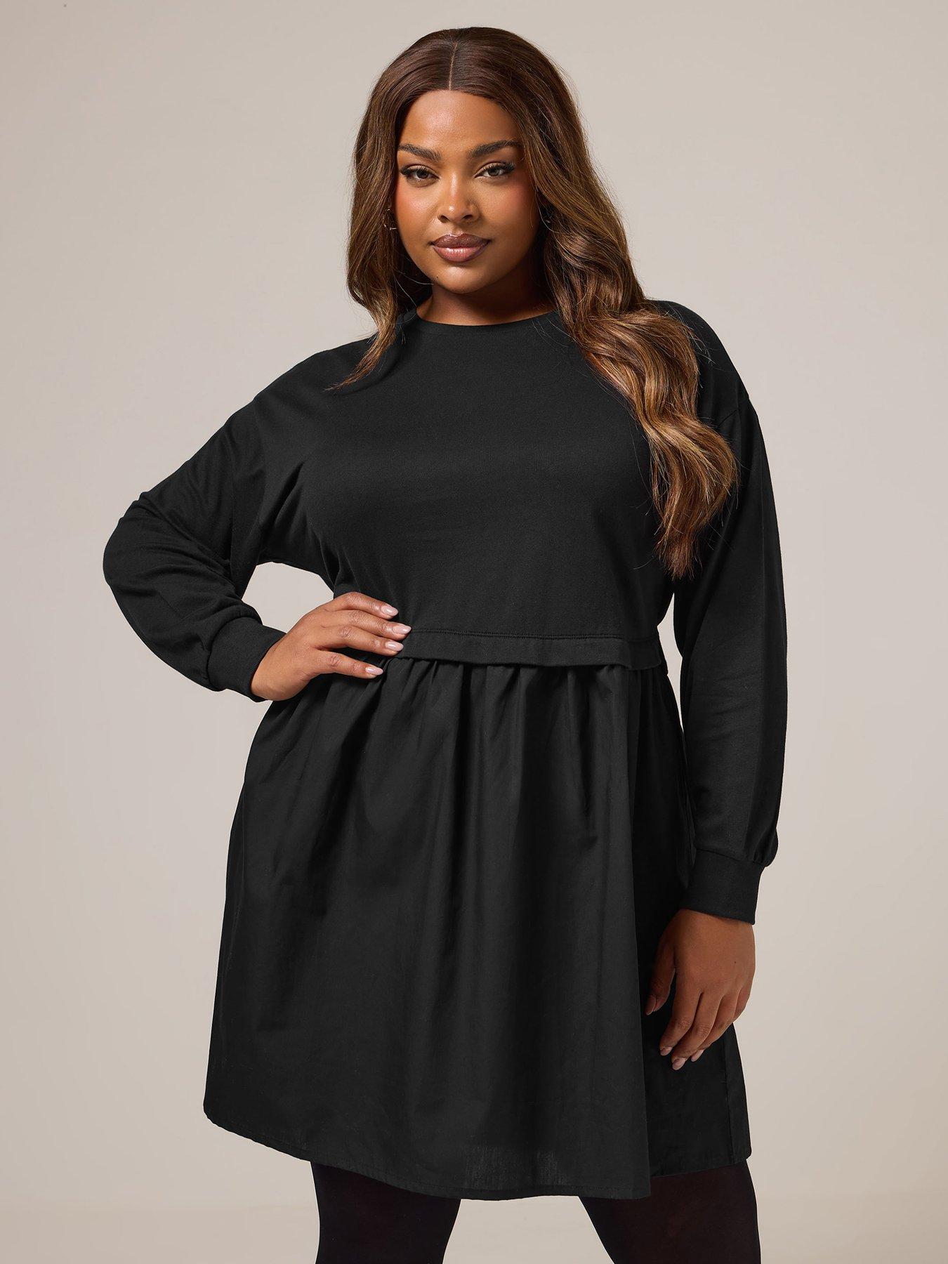 Yours Curve Poplin Jumper Dress - Black