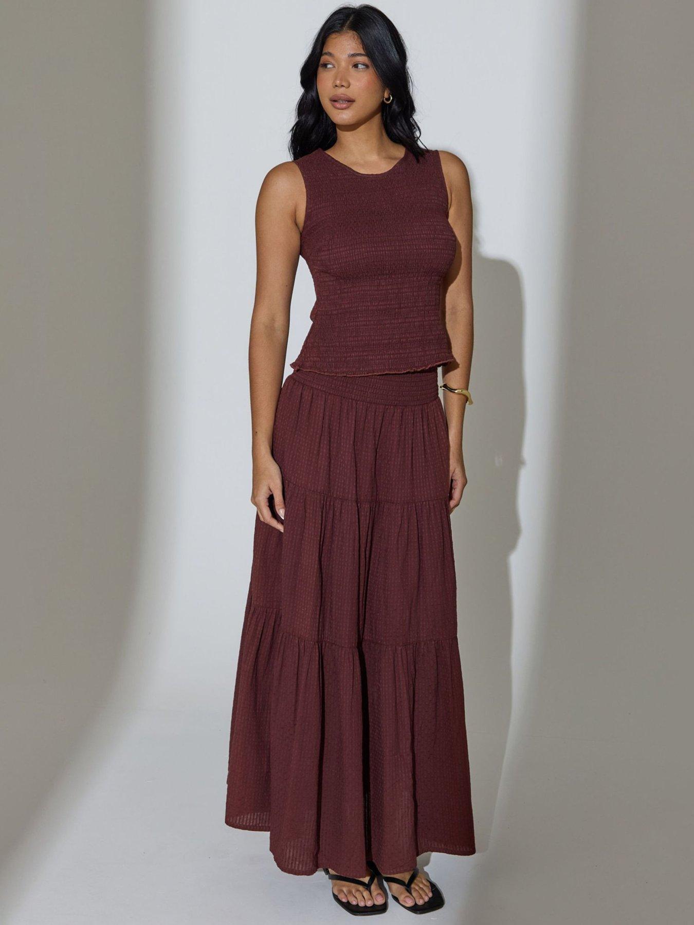  image of south-beach-shirred-sleeveless-top-brown