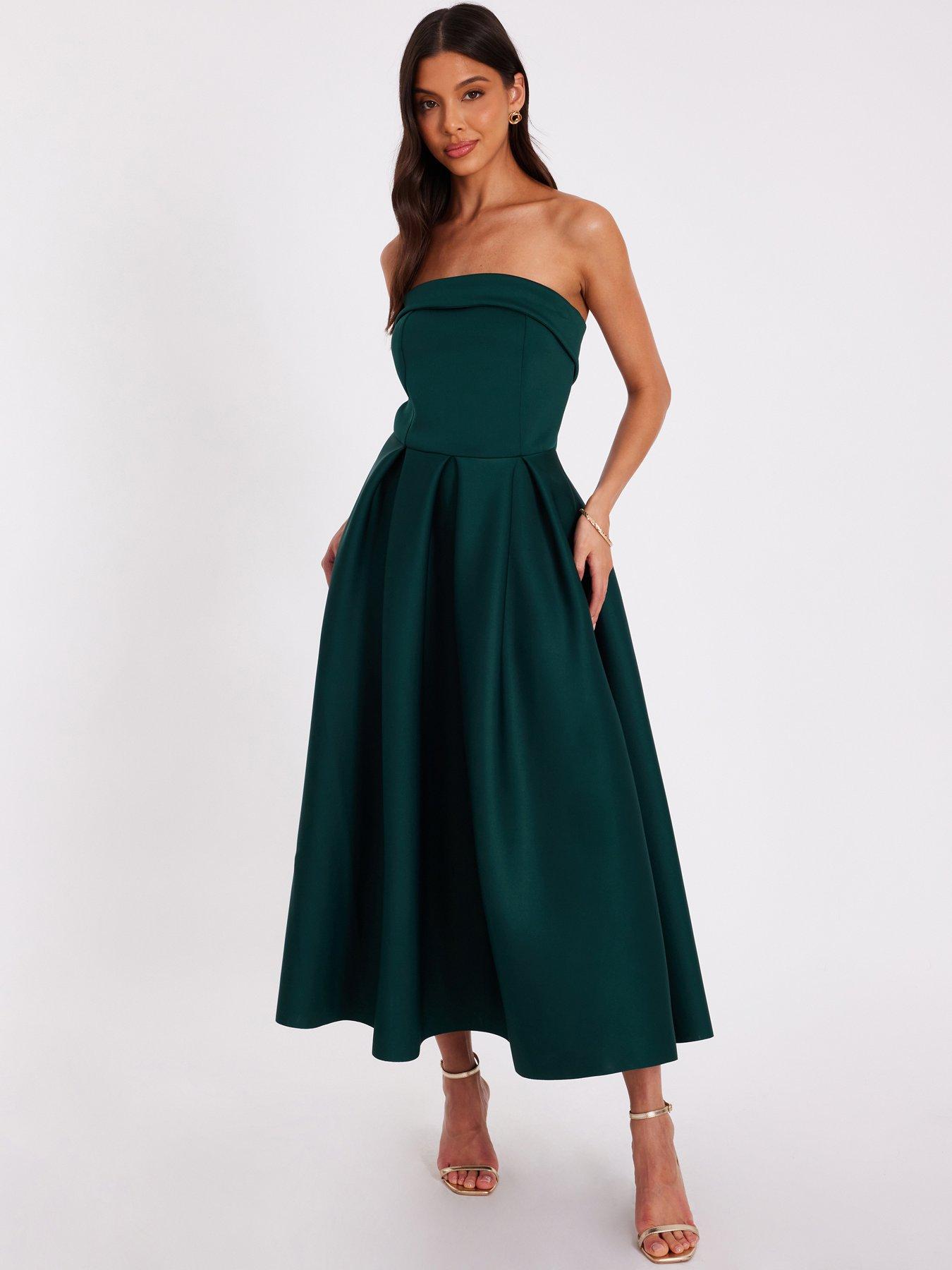 Quiz Bottle Green Bandeau Skater Dress