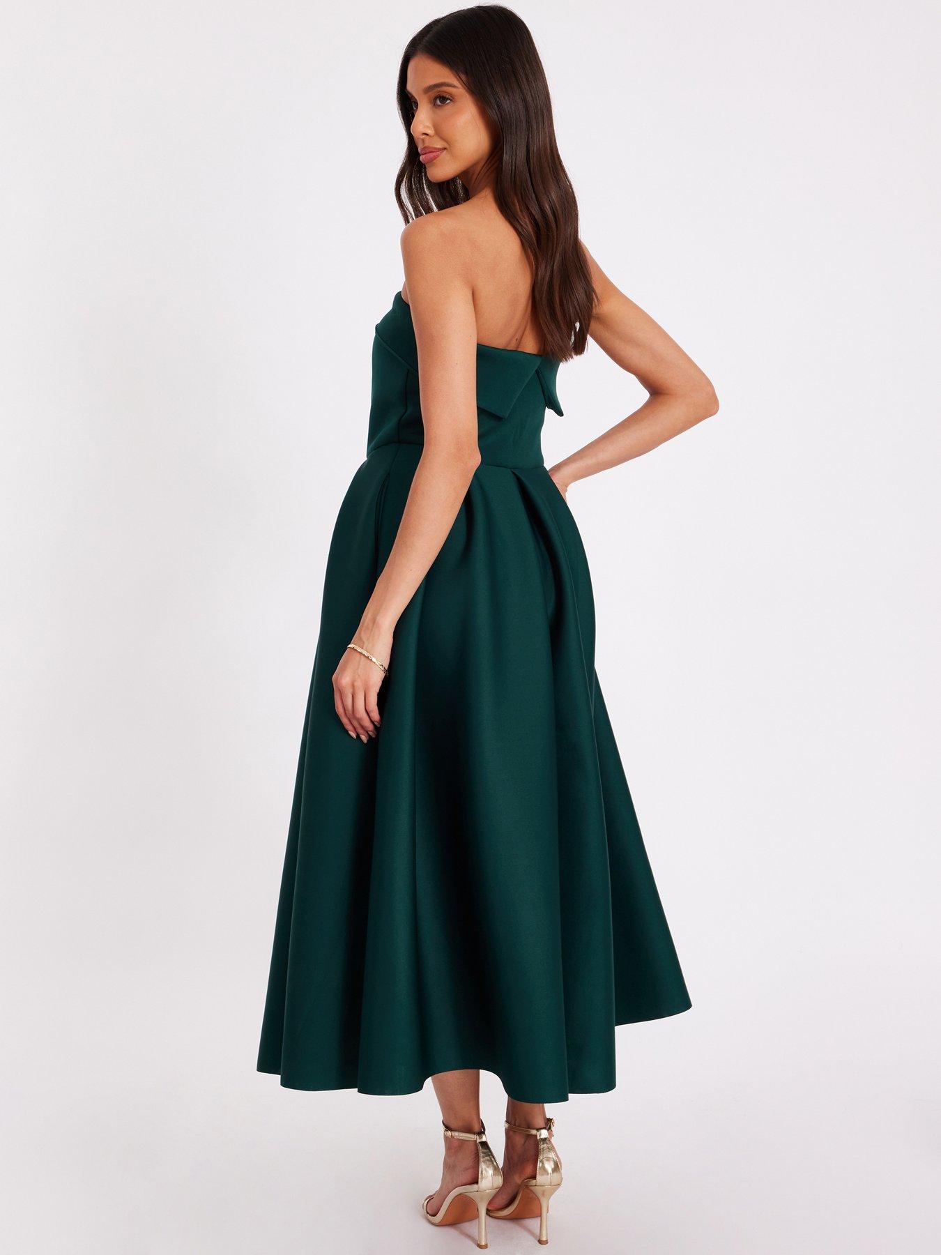  image of quiz-bottle-green-bandeau-skater-dress