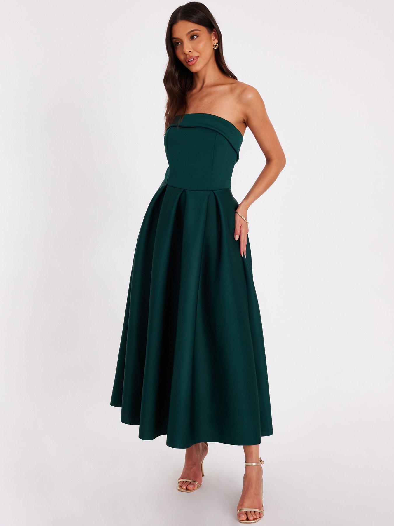  image of quiz-bottle-green-bandeau-skater-dress