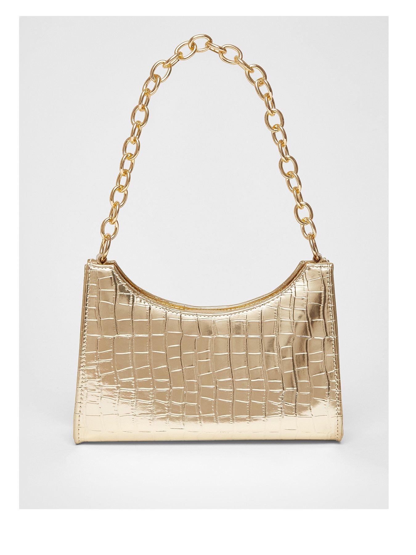 Quiz Gold Croc Chain Strap Shoulder Bag