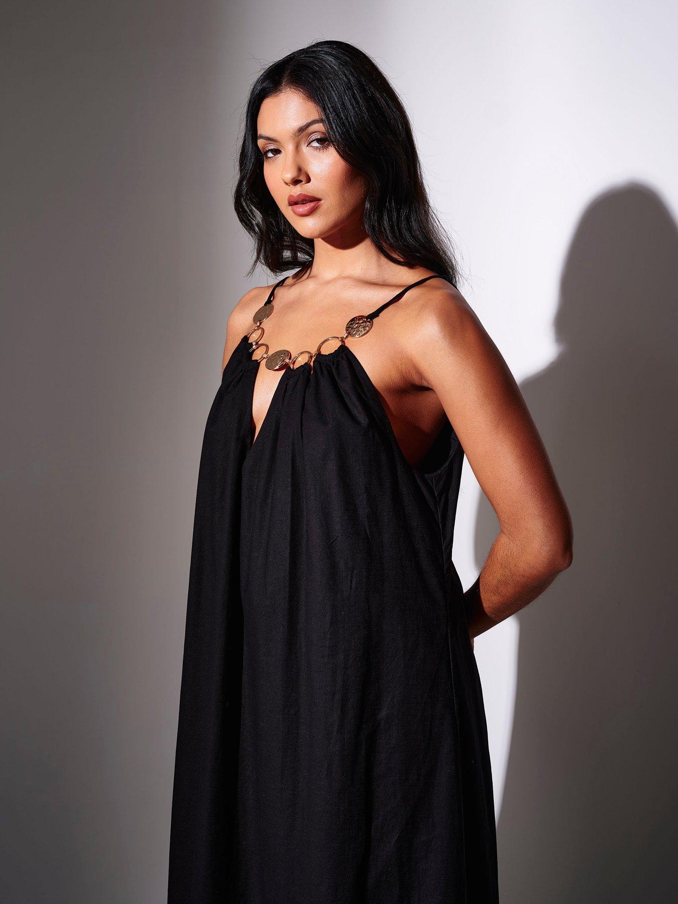 Image 2 of 4 of South Beach Exclusive Metallic Ring Detail Maxi Dress - Black