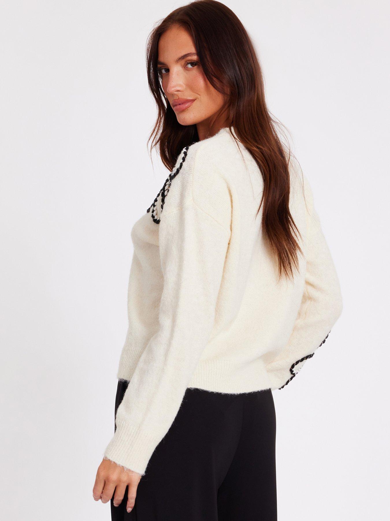  image of quiz-cream-knitted-floral-jumper