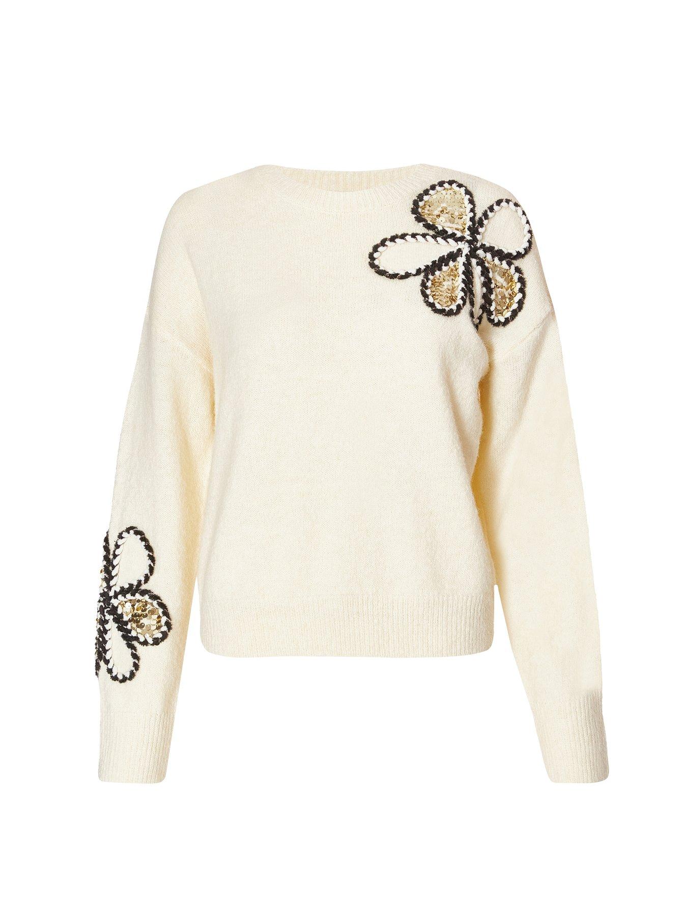  image of quiz-cream-knitted-floral-jumper