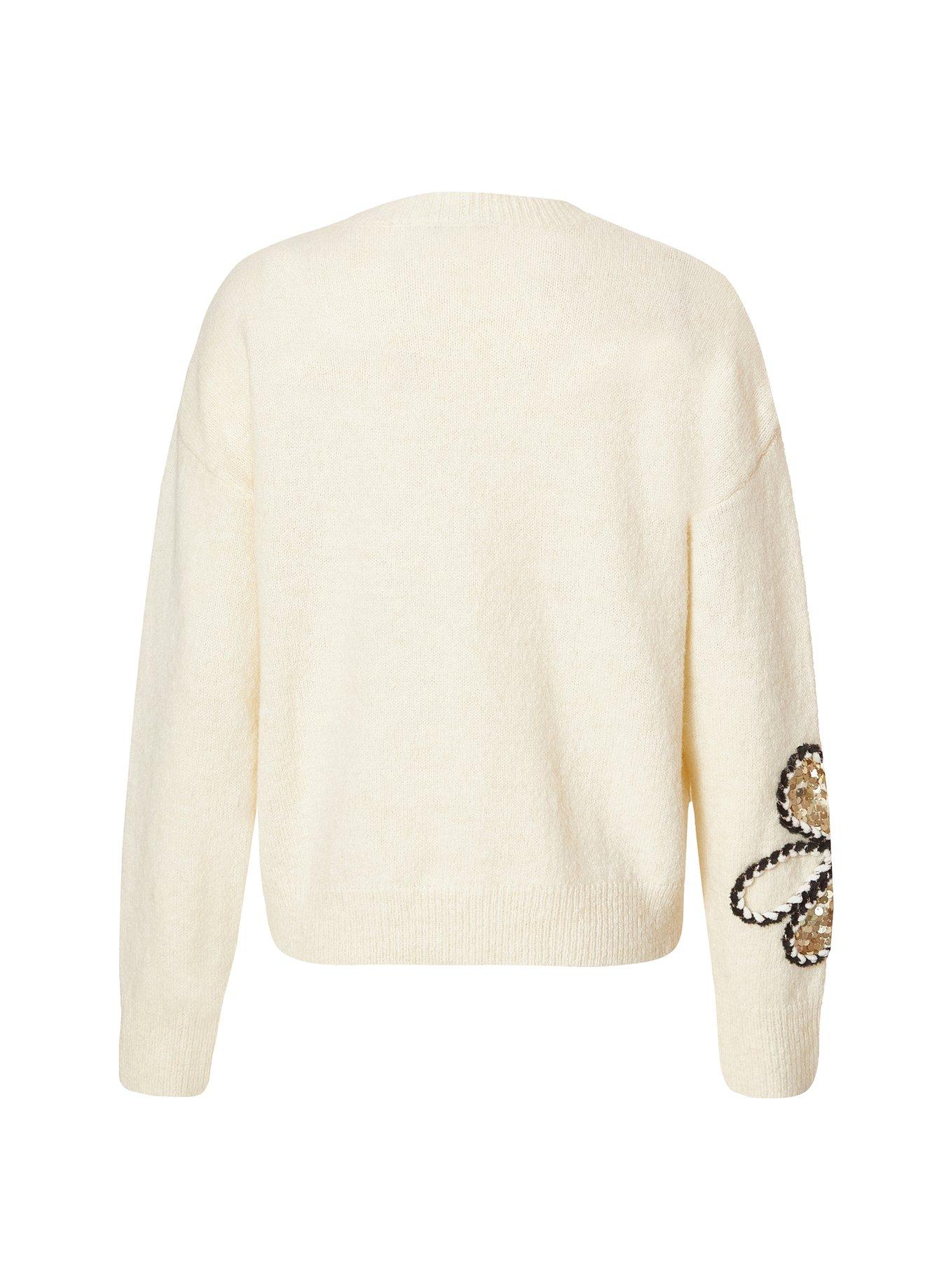  image of quiz-cream-knitted-floral-jumper