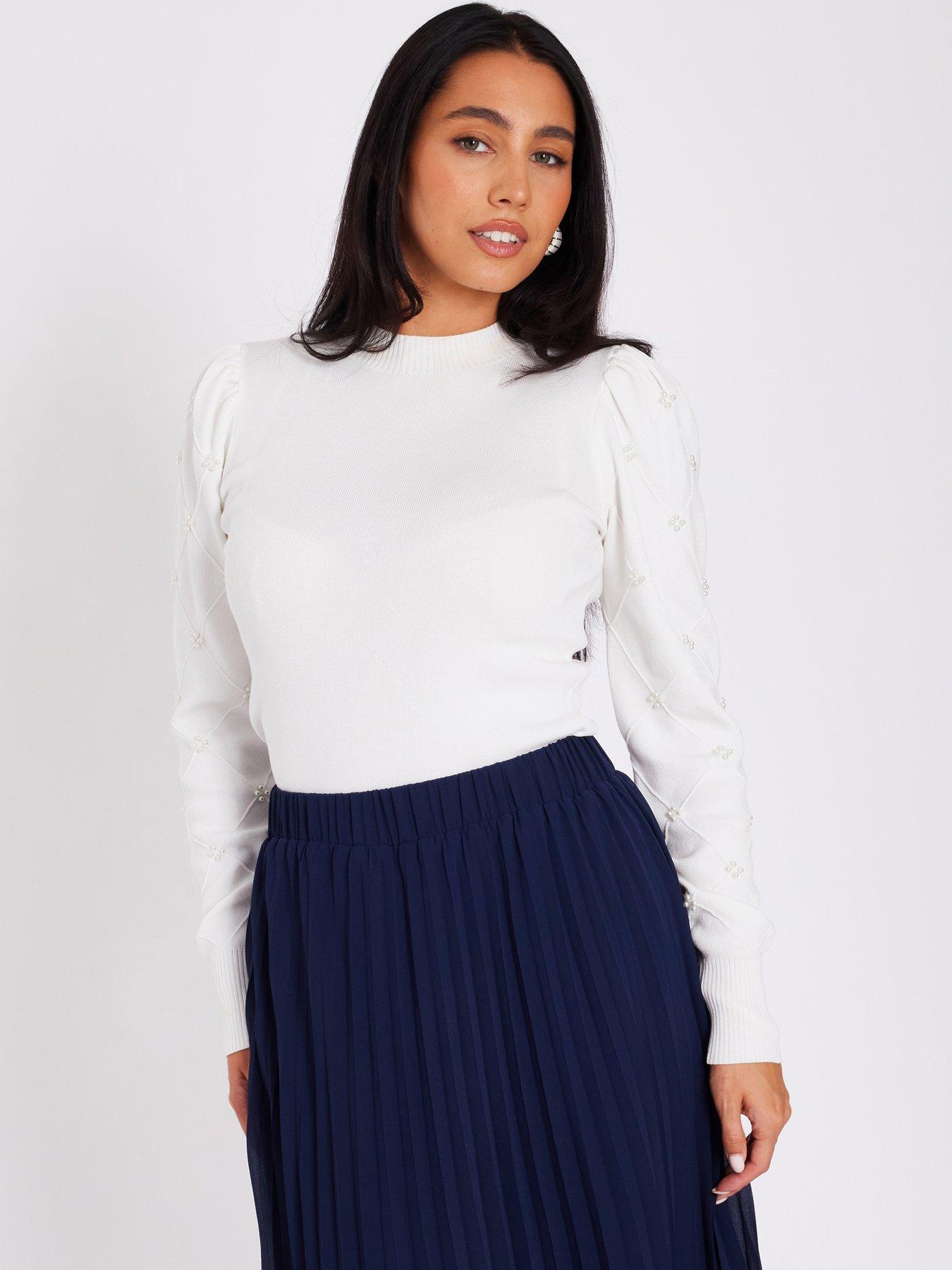  image of quiz-cream-pearl-sleeve-jumper