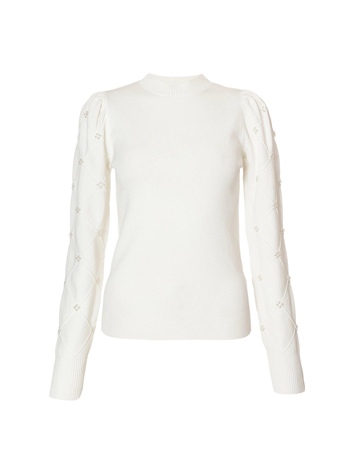 image of quiz-cream-pearl-sleeve-jumper