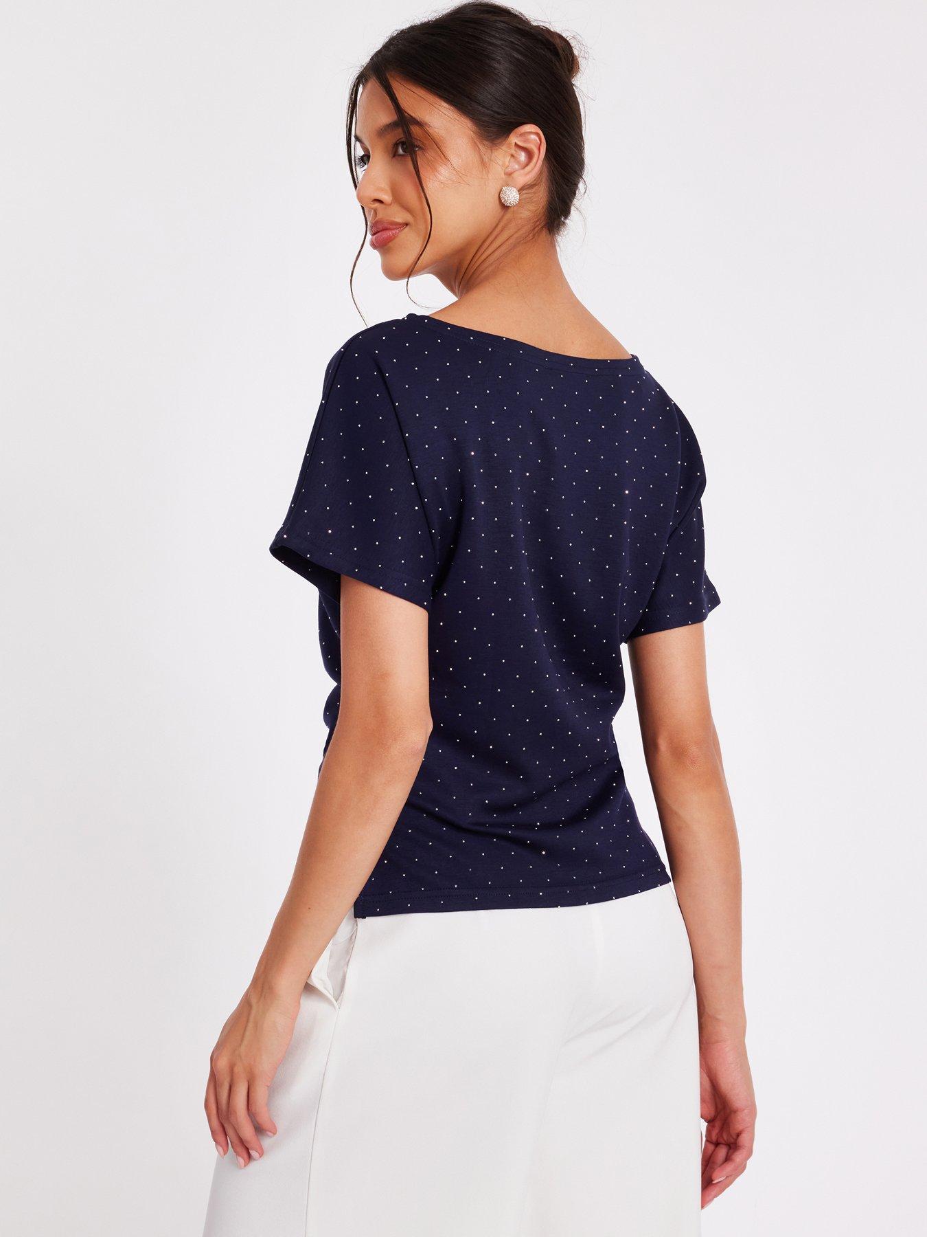  image of quiz-navy-diamante-short-sleeve-top