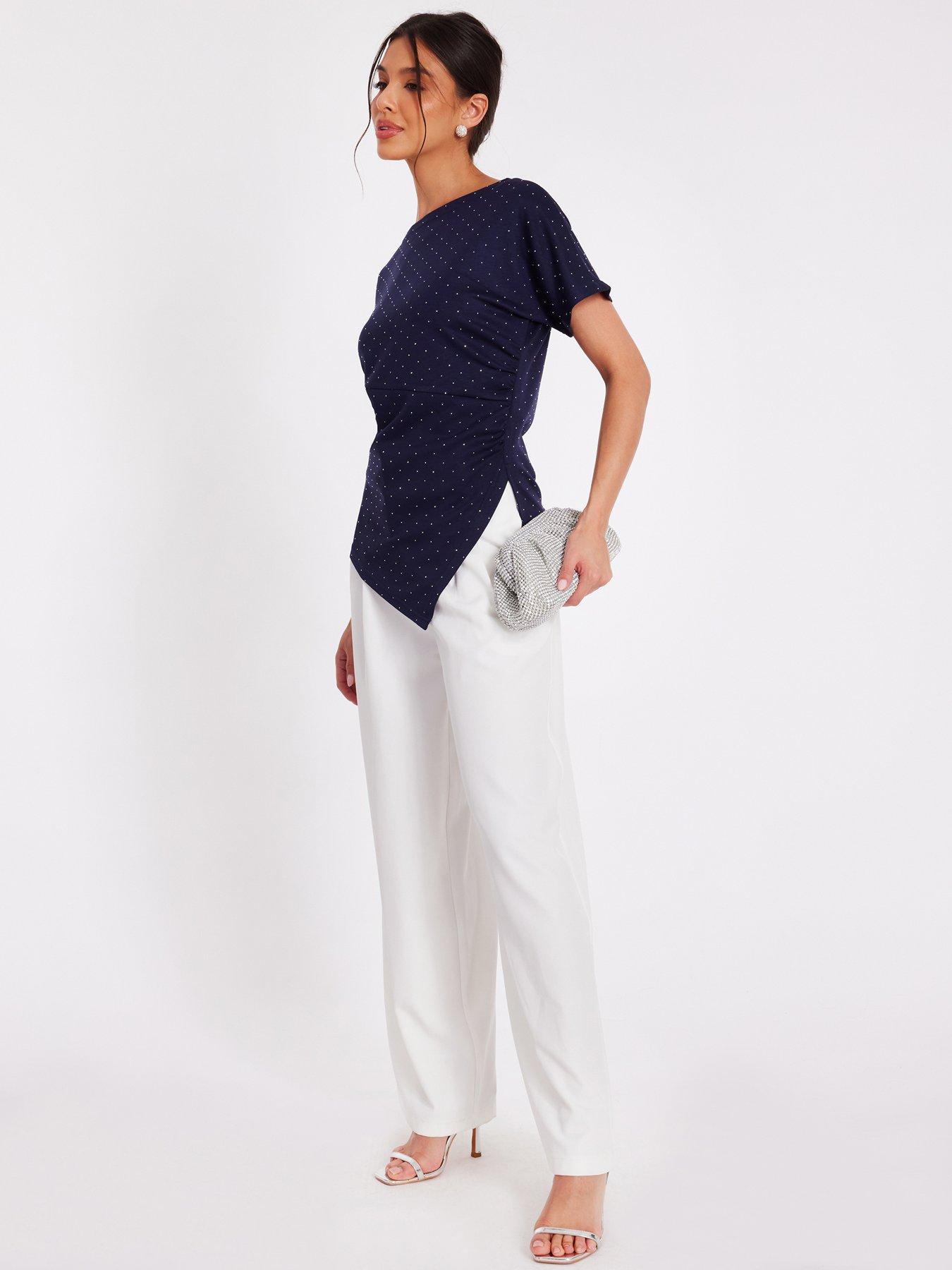  image of quiz-navy-diamante-short-sleeve-top