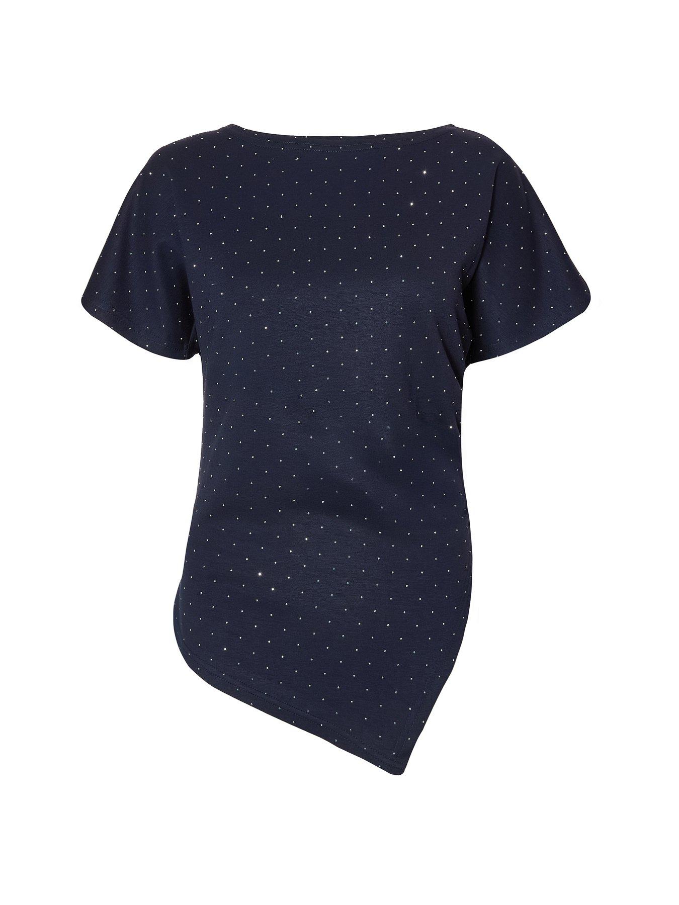  image of quiz-navy-diamante-short-sleeve-top