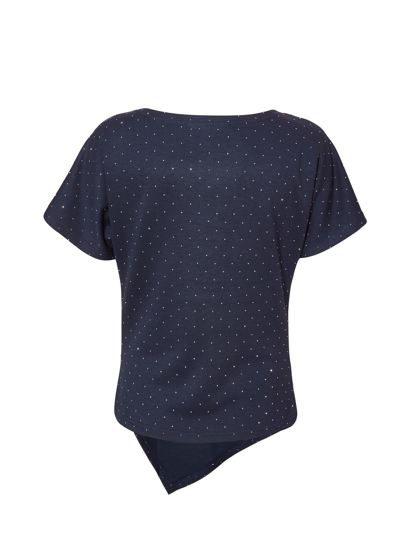  image of quiz-navy-diamante-short-sleeve-top
