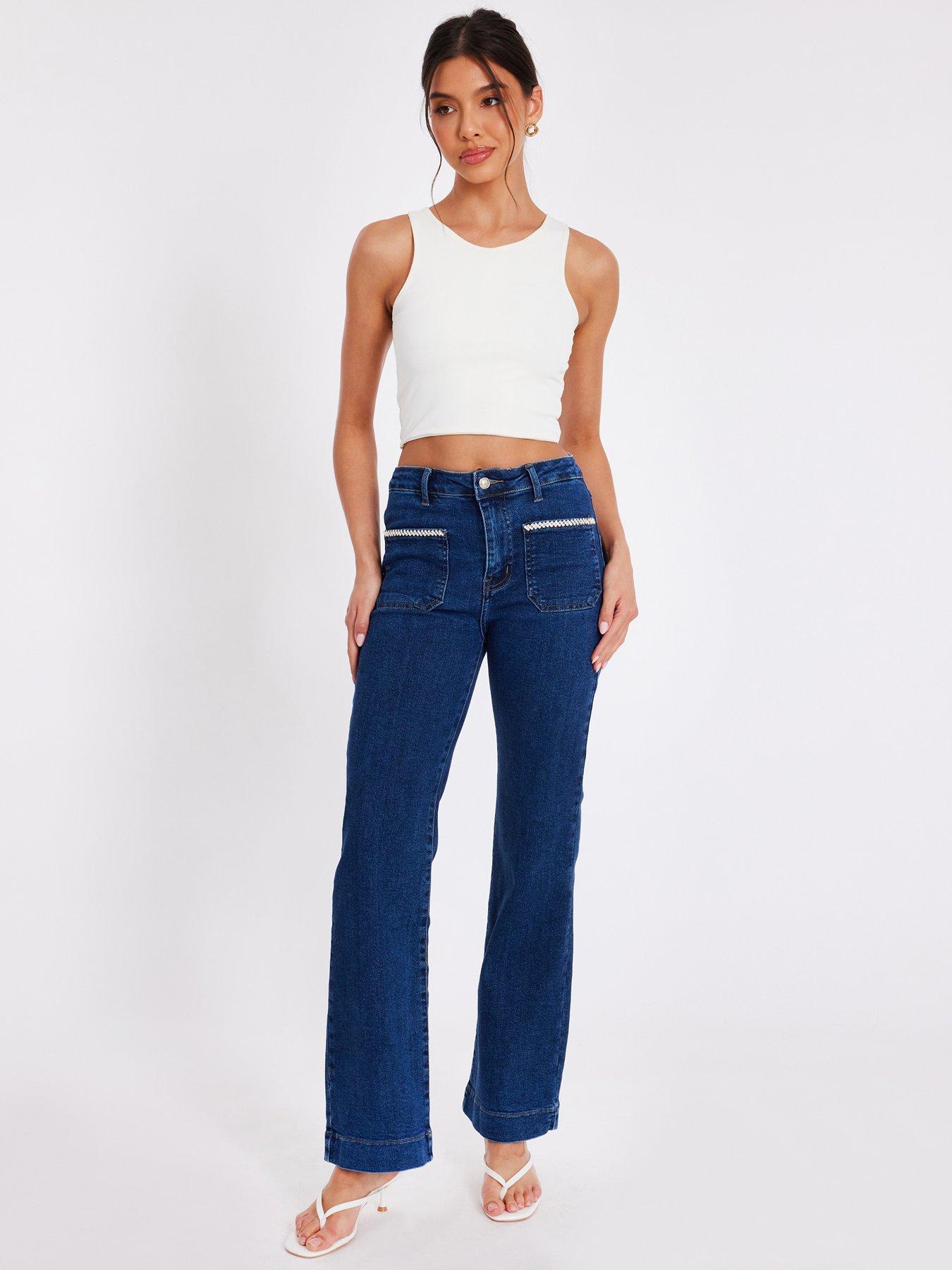  image of quiz-blue-diamante-front-pocket-jeans