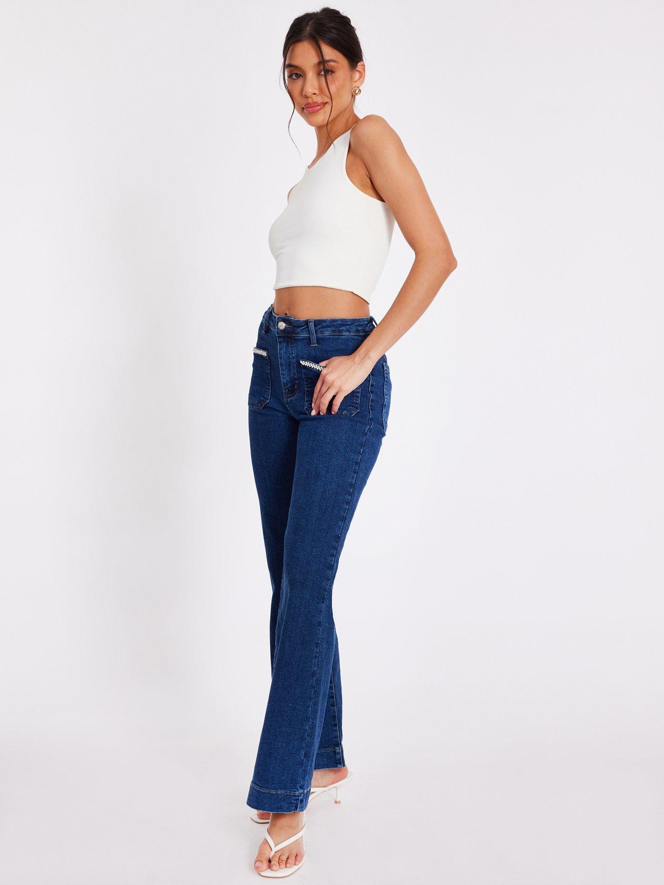  image of quiz-blue-diamante-front-pocket-jeans