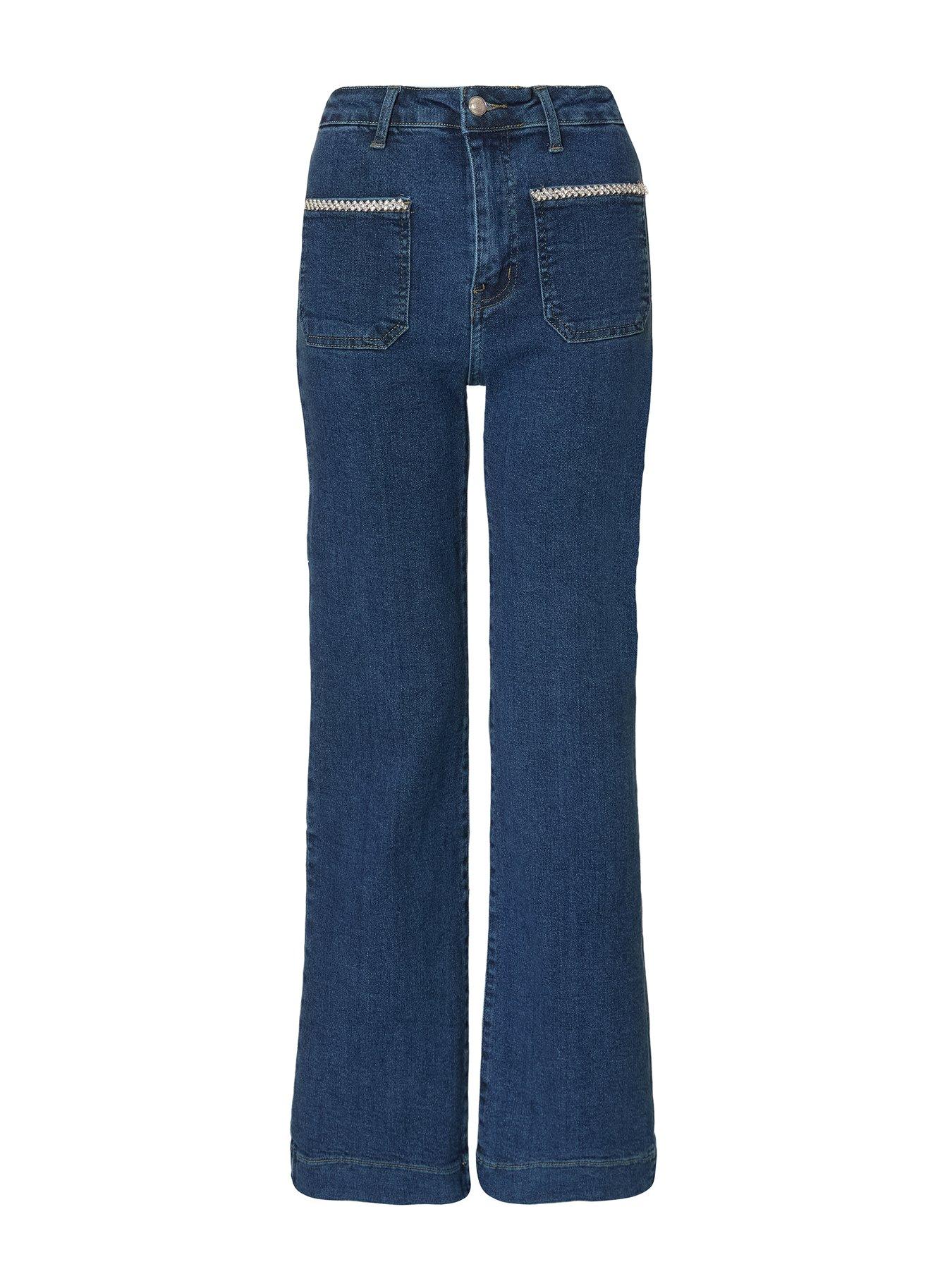  image of quiz-blue-diamante-front-pocket-jeans