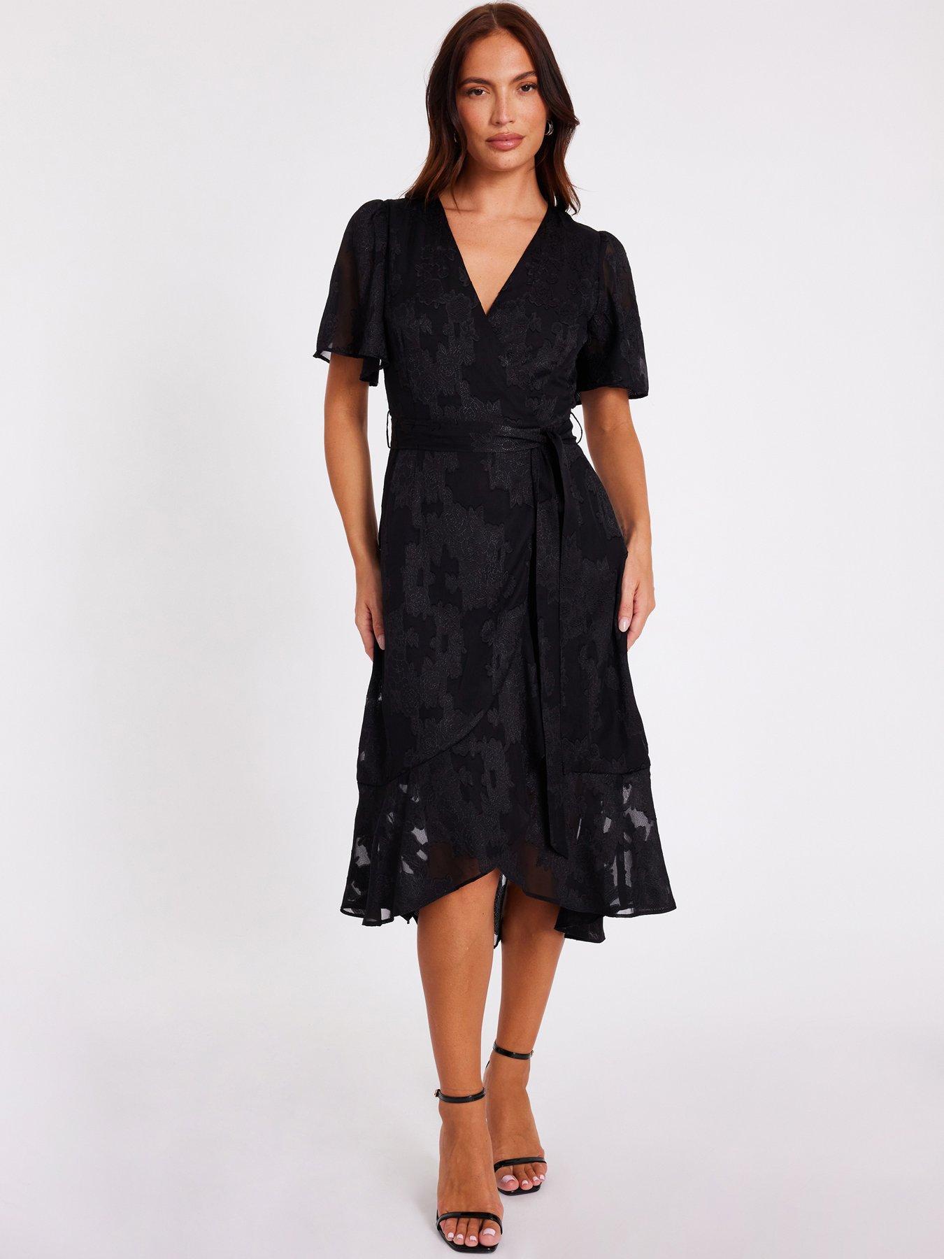 Quiz Black Jacquard Wrap Midi Dress