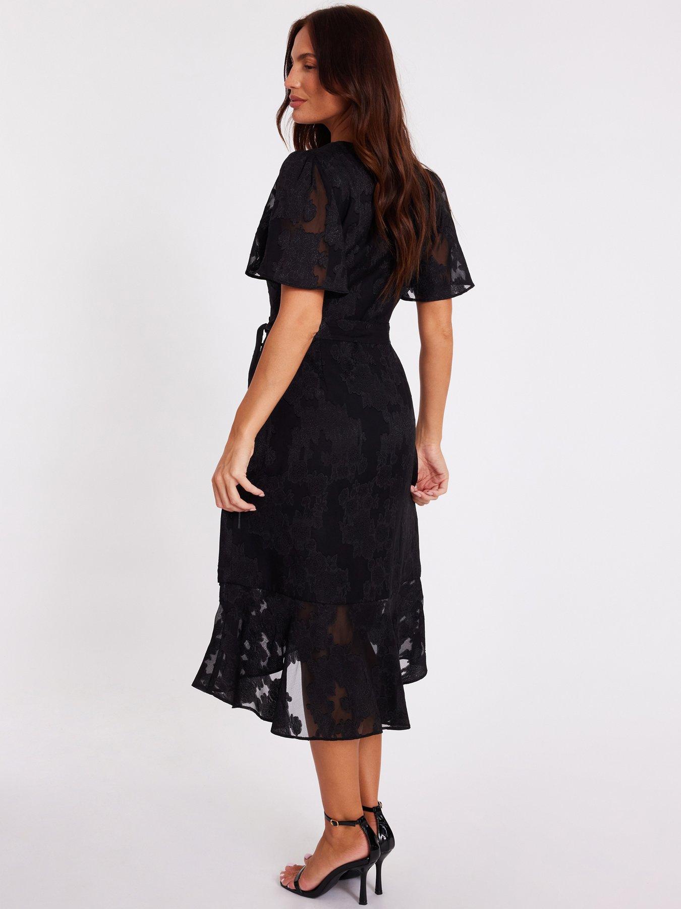Image 2 of 6 of Quiz Black Jacquard Wrap Midi Dress
