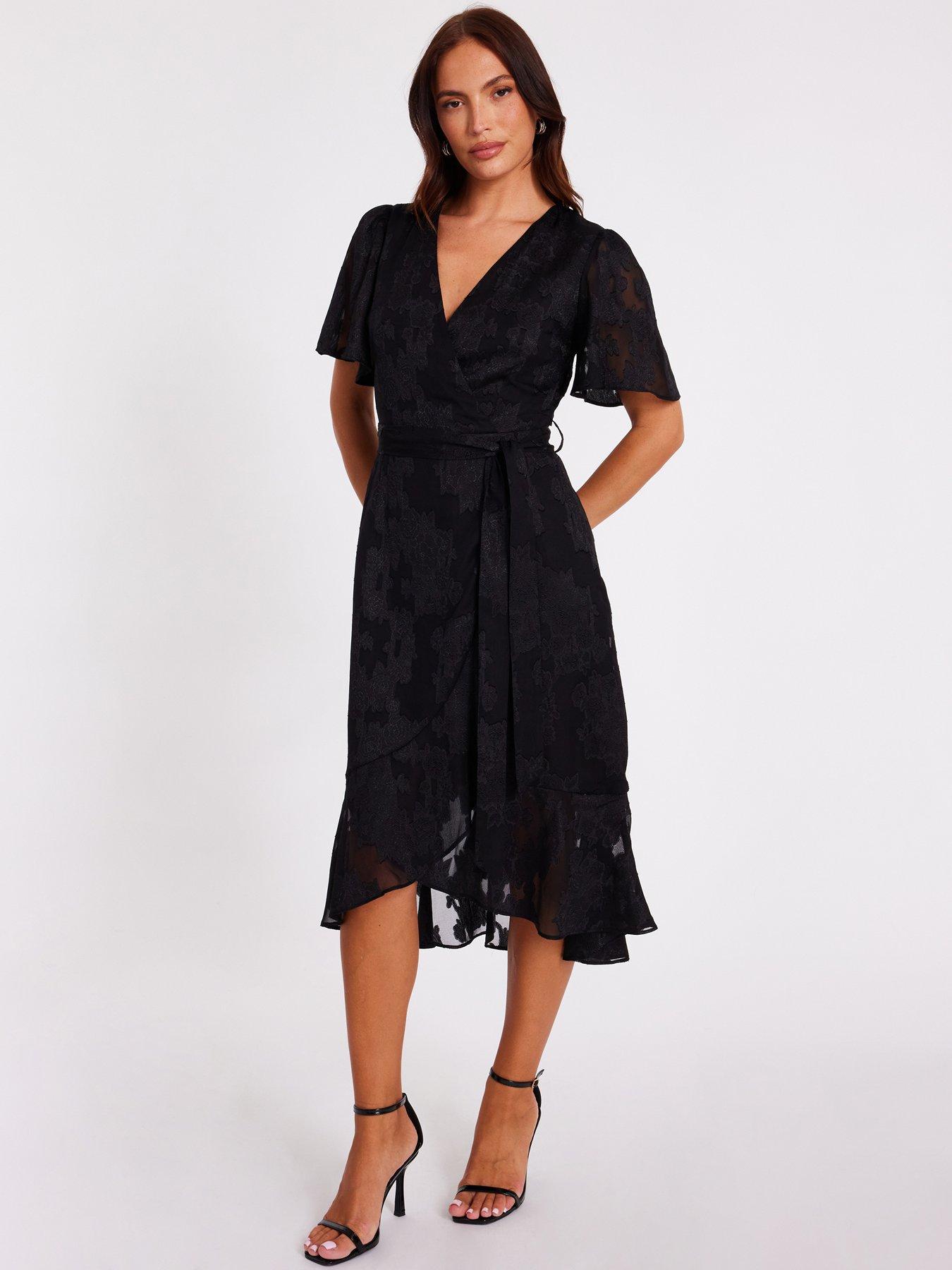 Image 3 of 6 of Quiz Black Jacquard Wrap Midi Dress