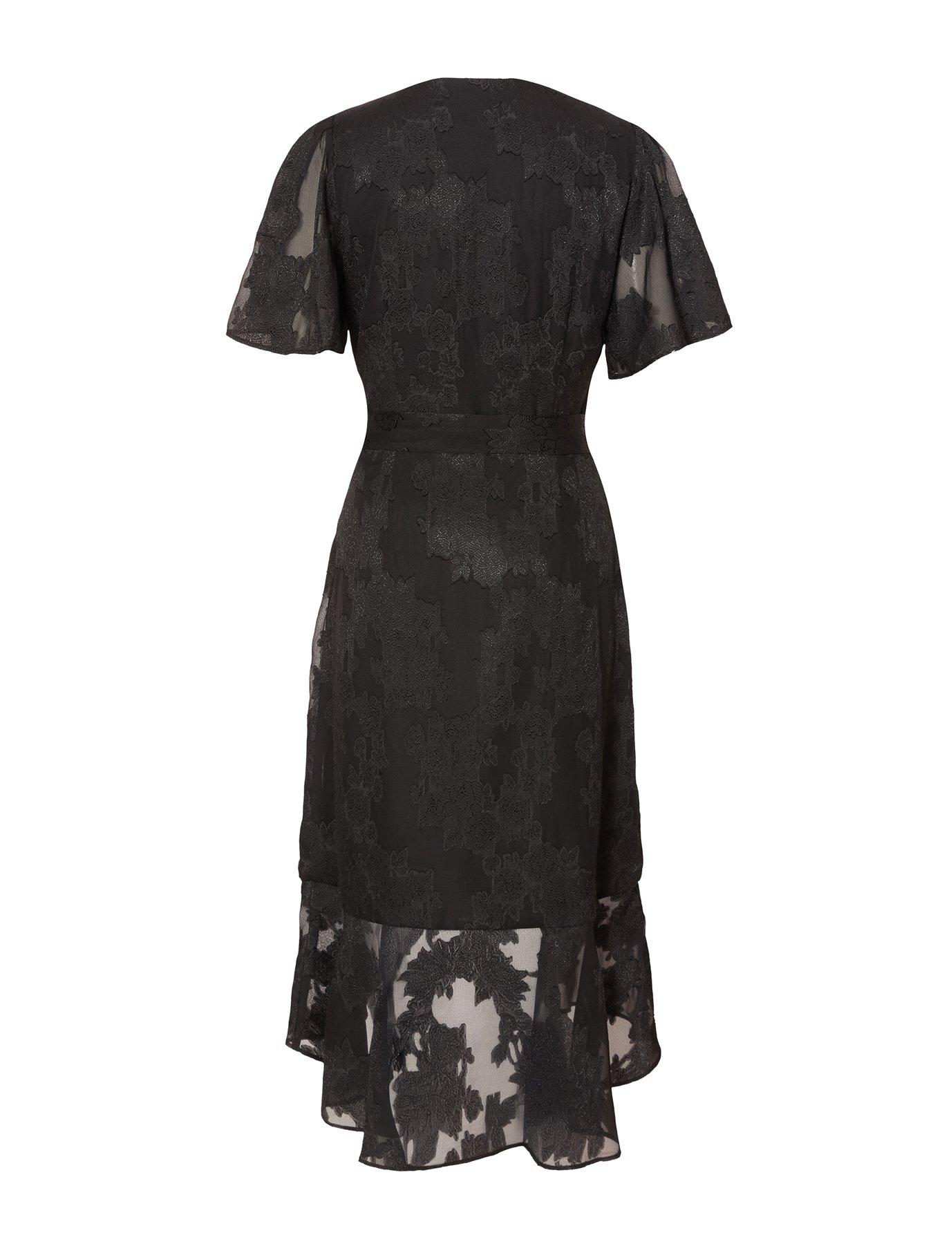 Image 5 of 6 of Quiz Black Jacquard Wrap Midi Dress