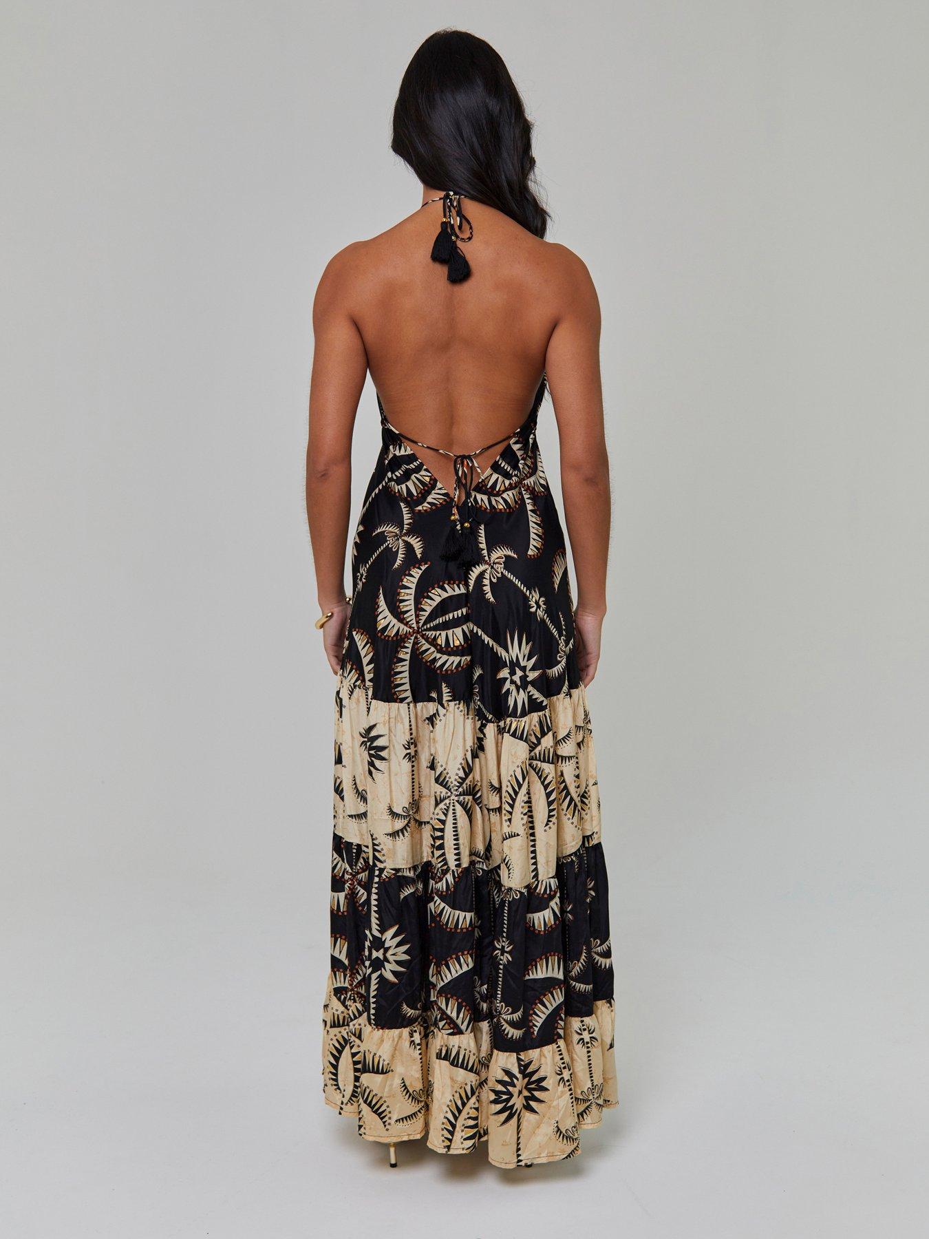  image of south-beach-printed-halterneck-low-back-tiered-maxi-dress-multi
