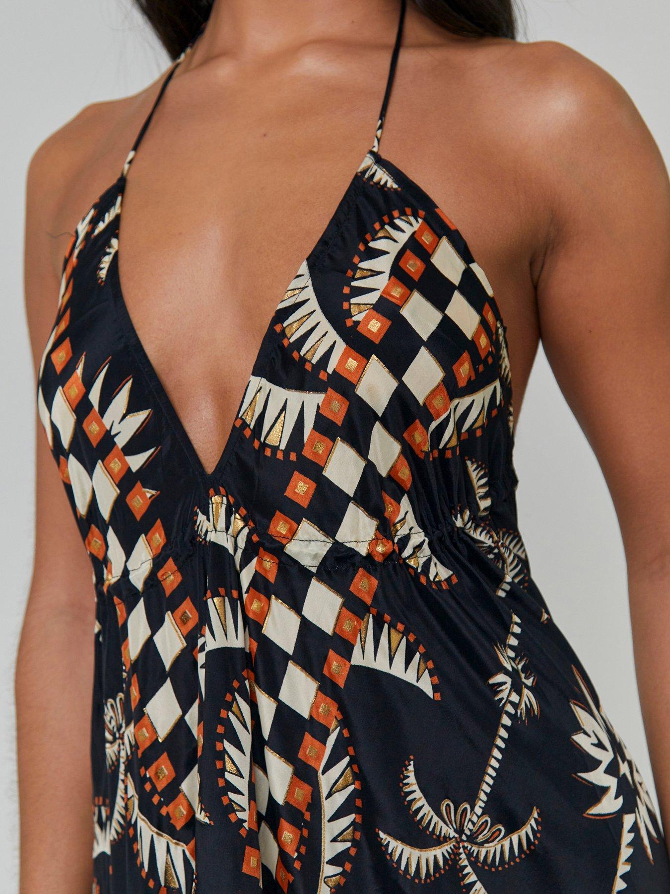  image of south-beach-printed-halterneck-low-back-tiered-maxi-dress-multi