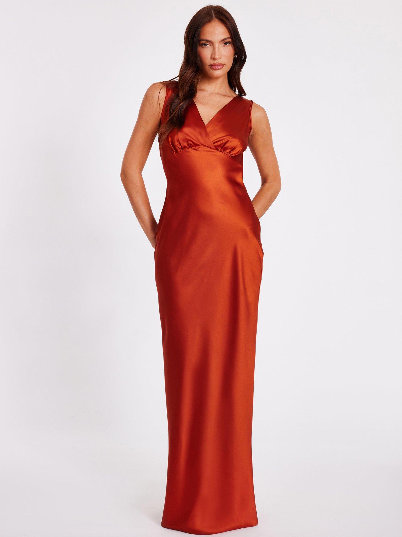 Quiz Rust Satin Cowl Back Maxi Dress