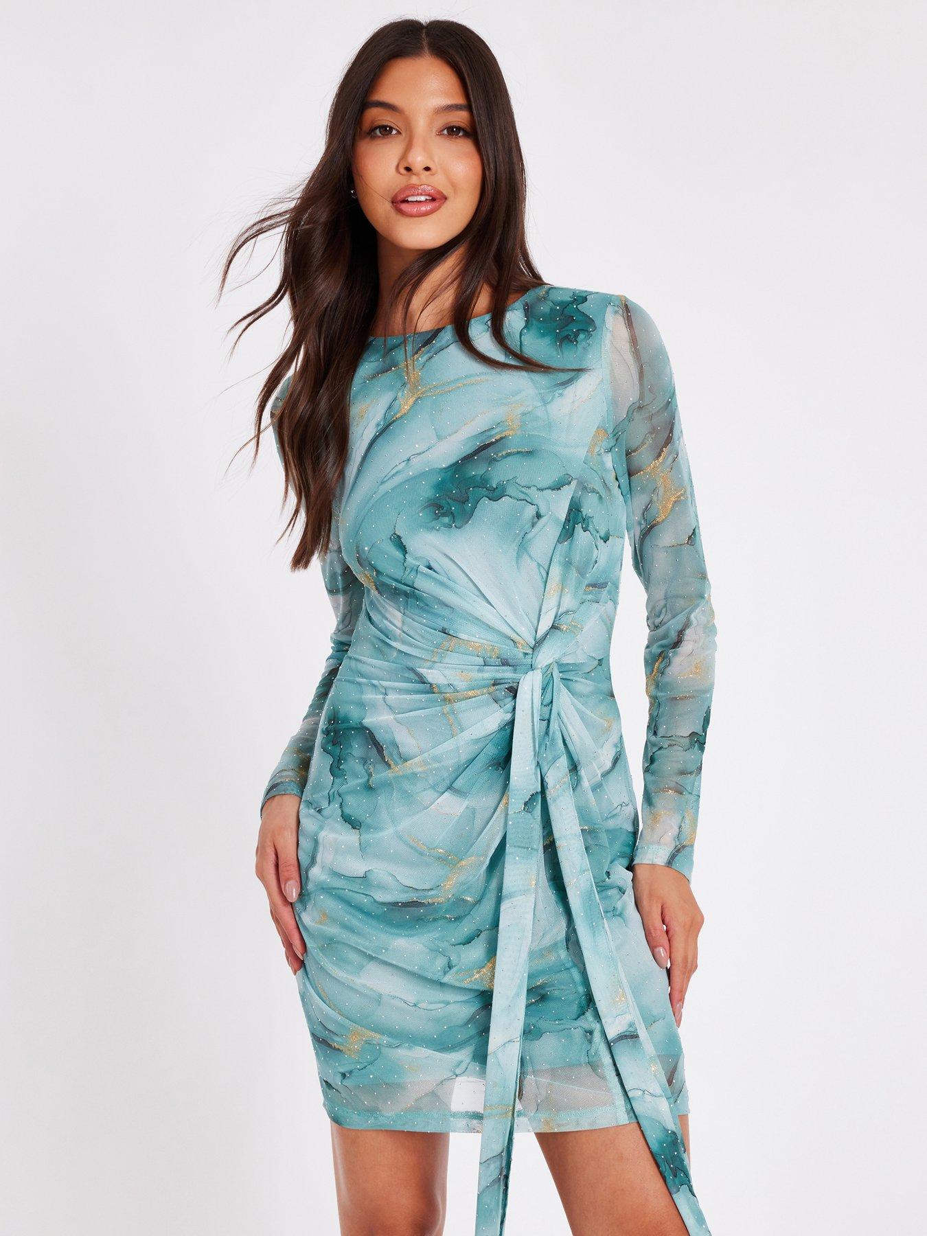 Quiz Sage Mesh Marble Print Mini Dress