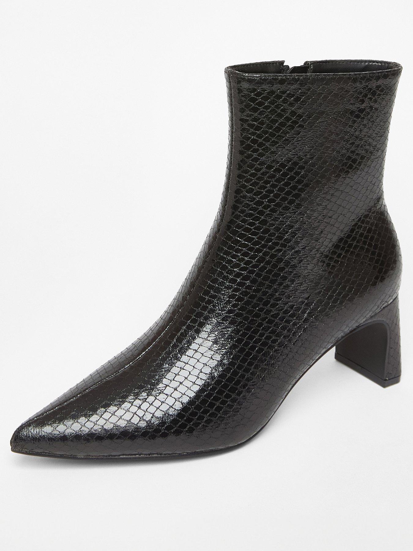 Image 2 of 5 of Quiz Black Snake Print Ankle Boots