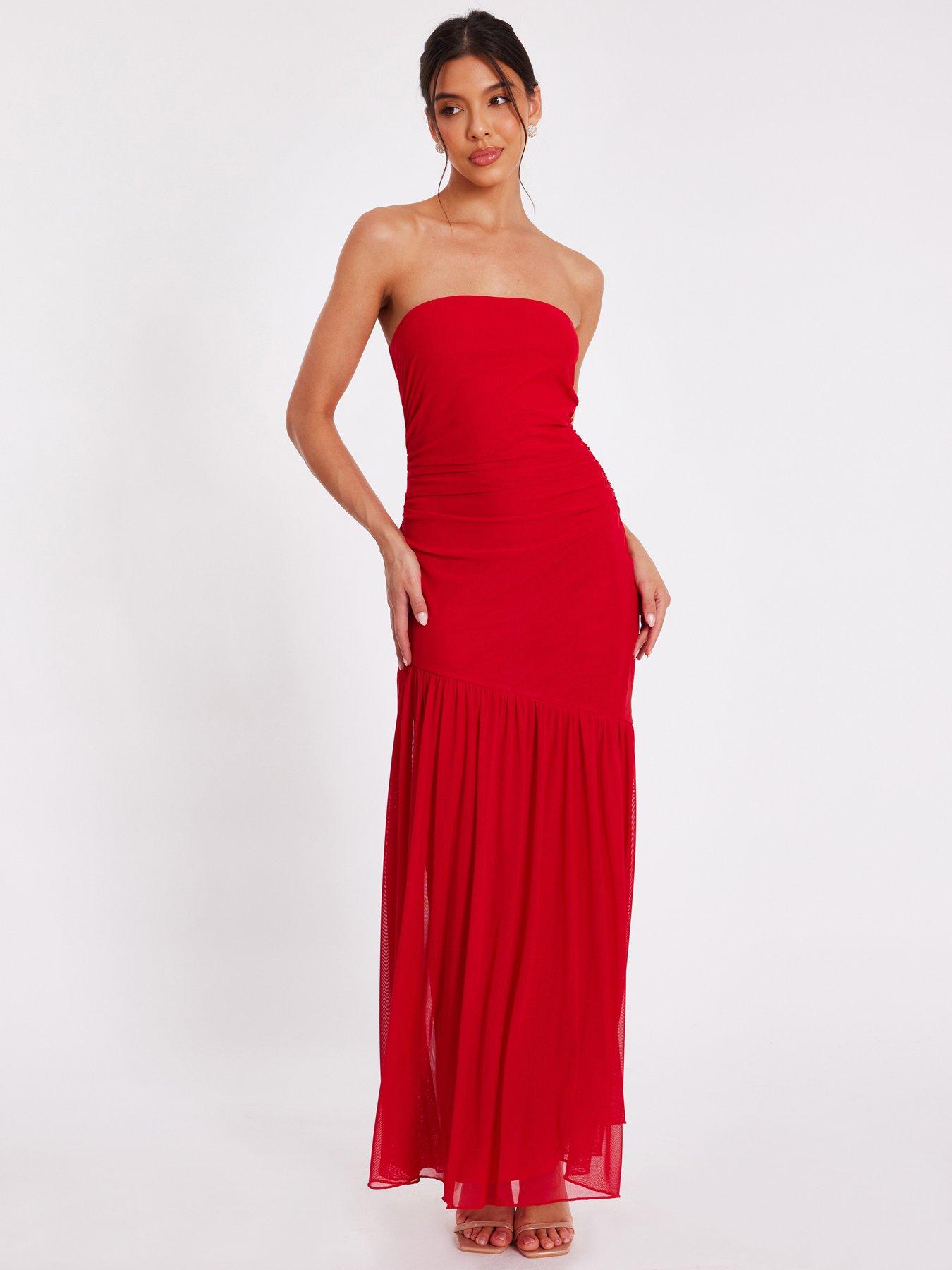 Quiz Red Mesh Bandeau Midaxi Dress