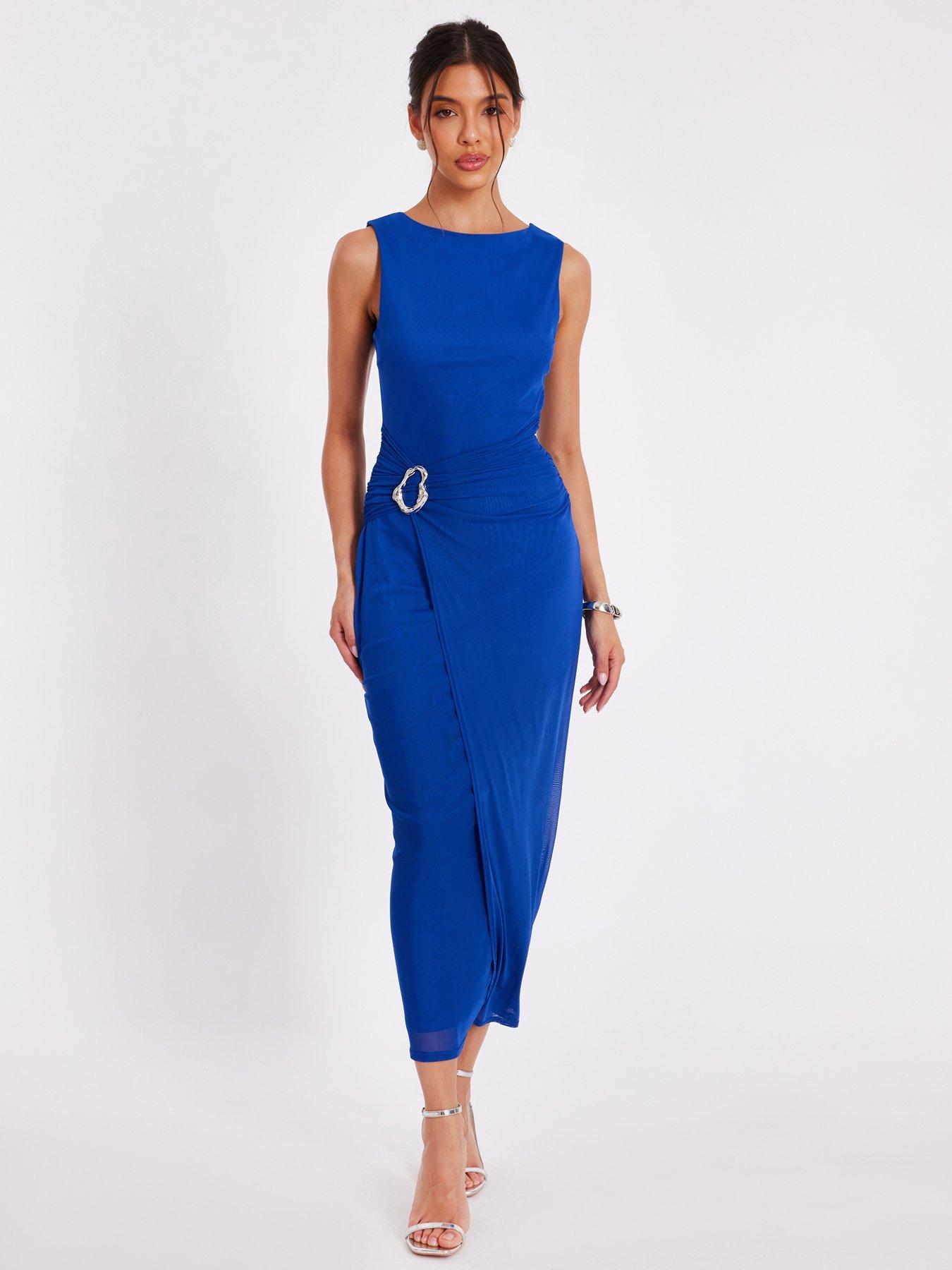 Quiz Royal Blue Mesh Buckle Midaxi Dress
