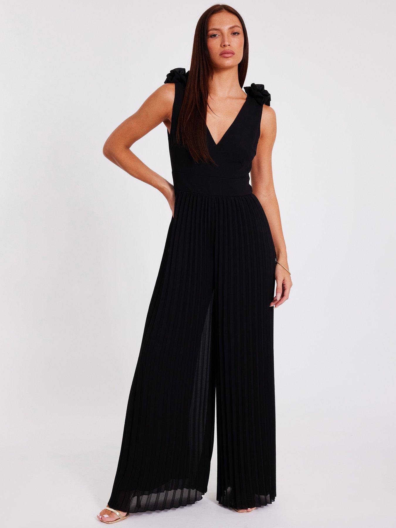 Quiz Black Chiffon Pleated Jumpsuit
