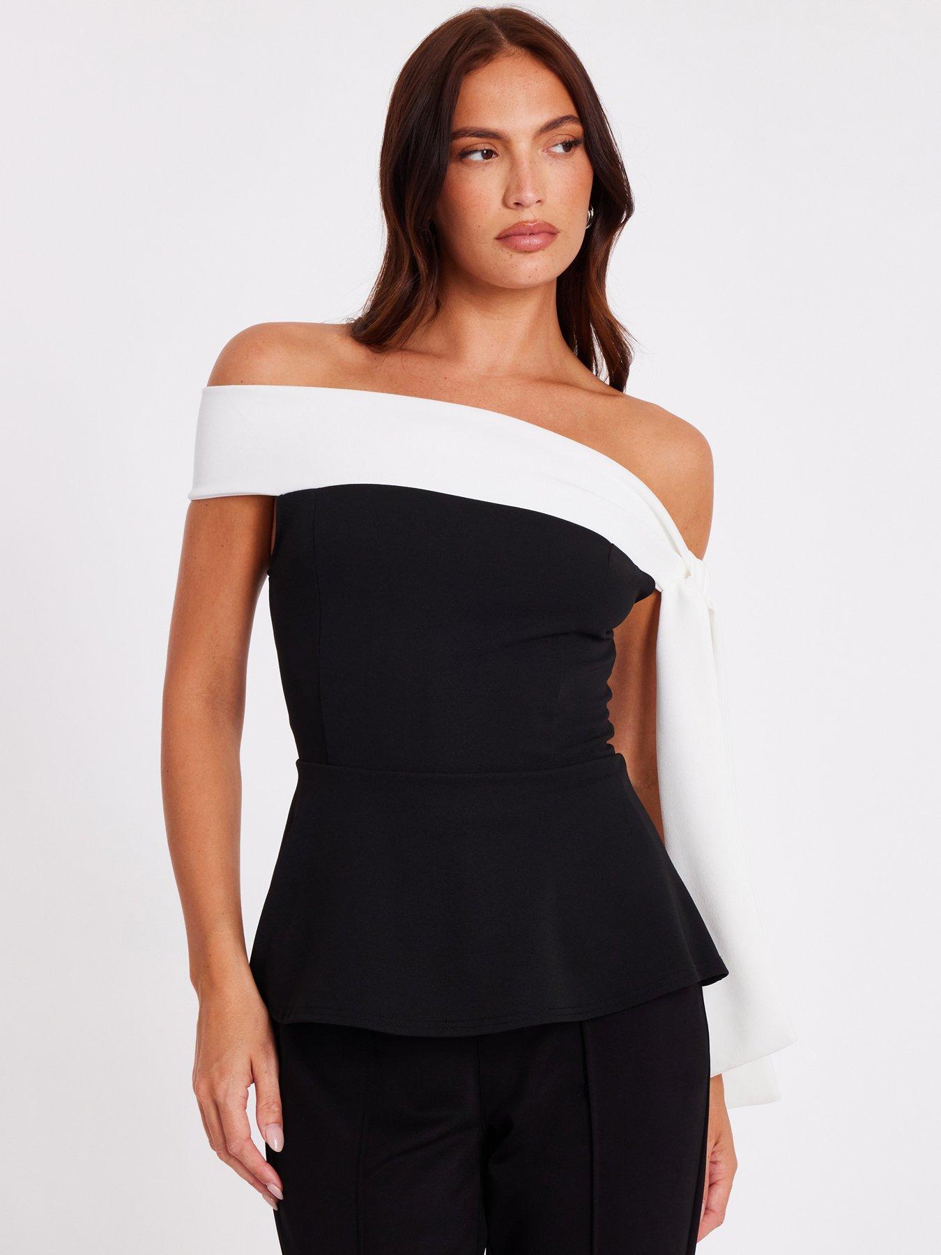 Quiz Black Contrast Tie Shoulder Top