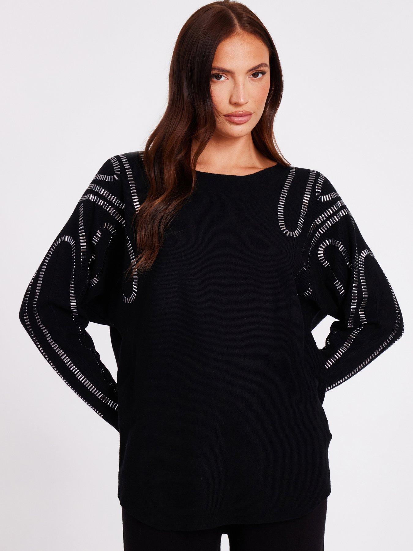  image of quiz-black-diamante-stud-jumper