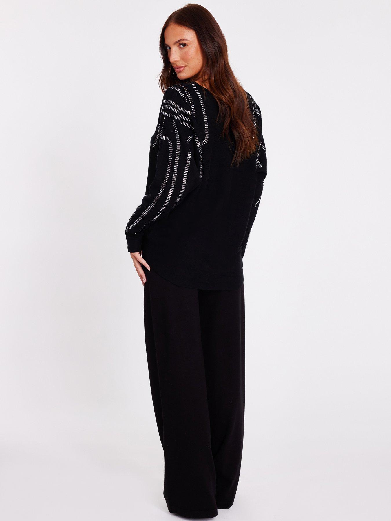  image of quiz-black-diamante-stud-jumper
