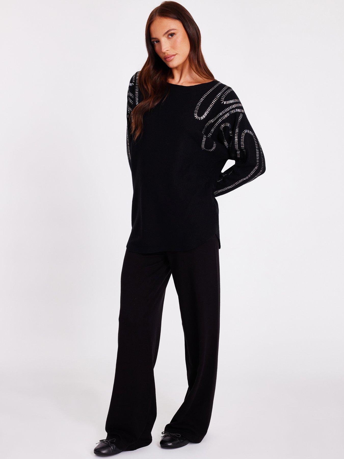  image of quiz-black-diamante-stud-jumper