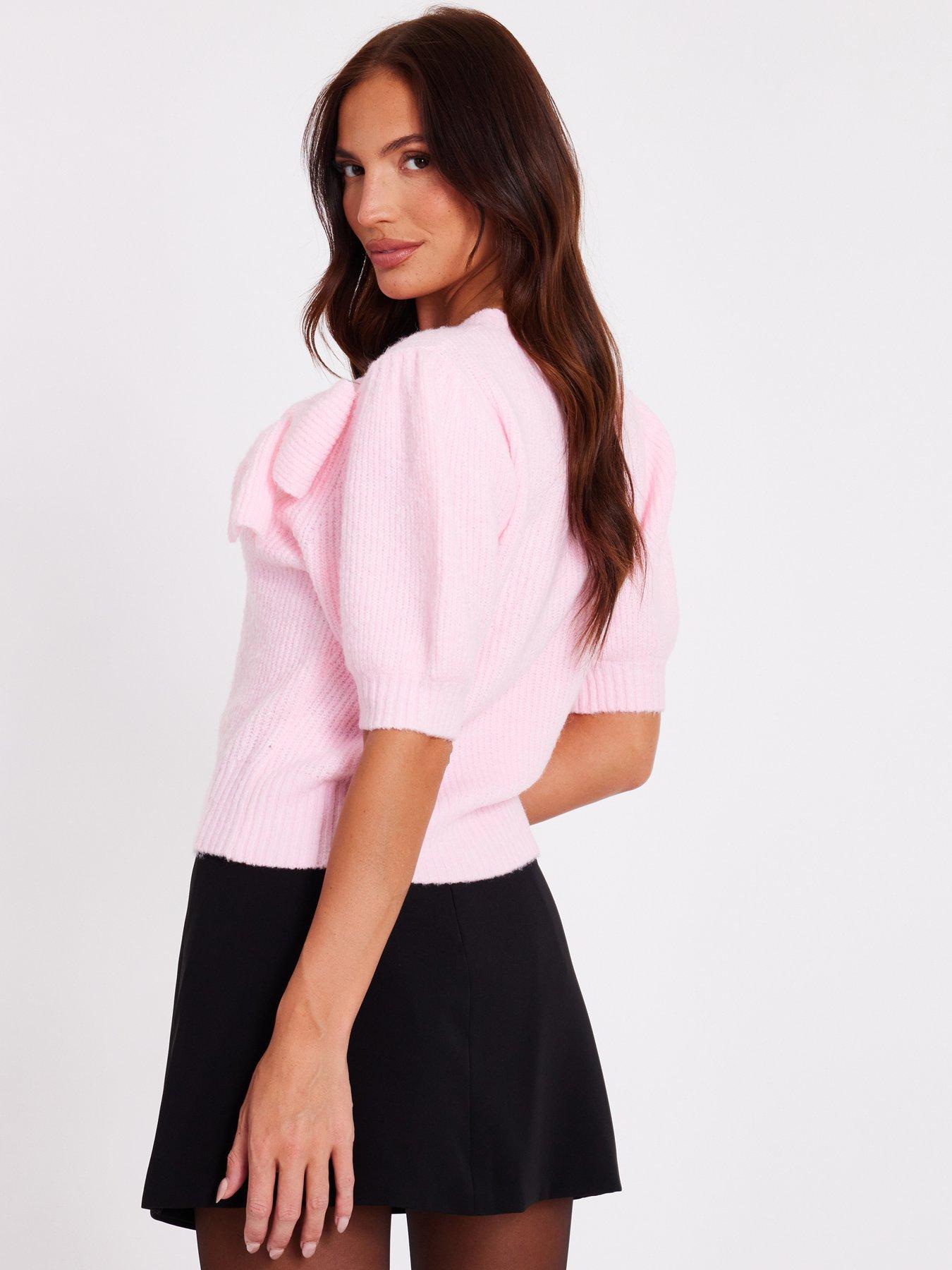 Image 2 of 6 of Quiz Pink Puff Sleeve Knit Jumper
