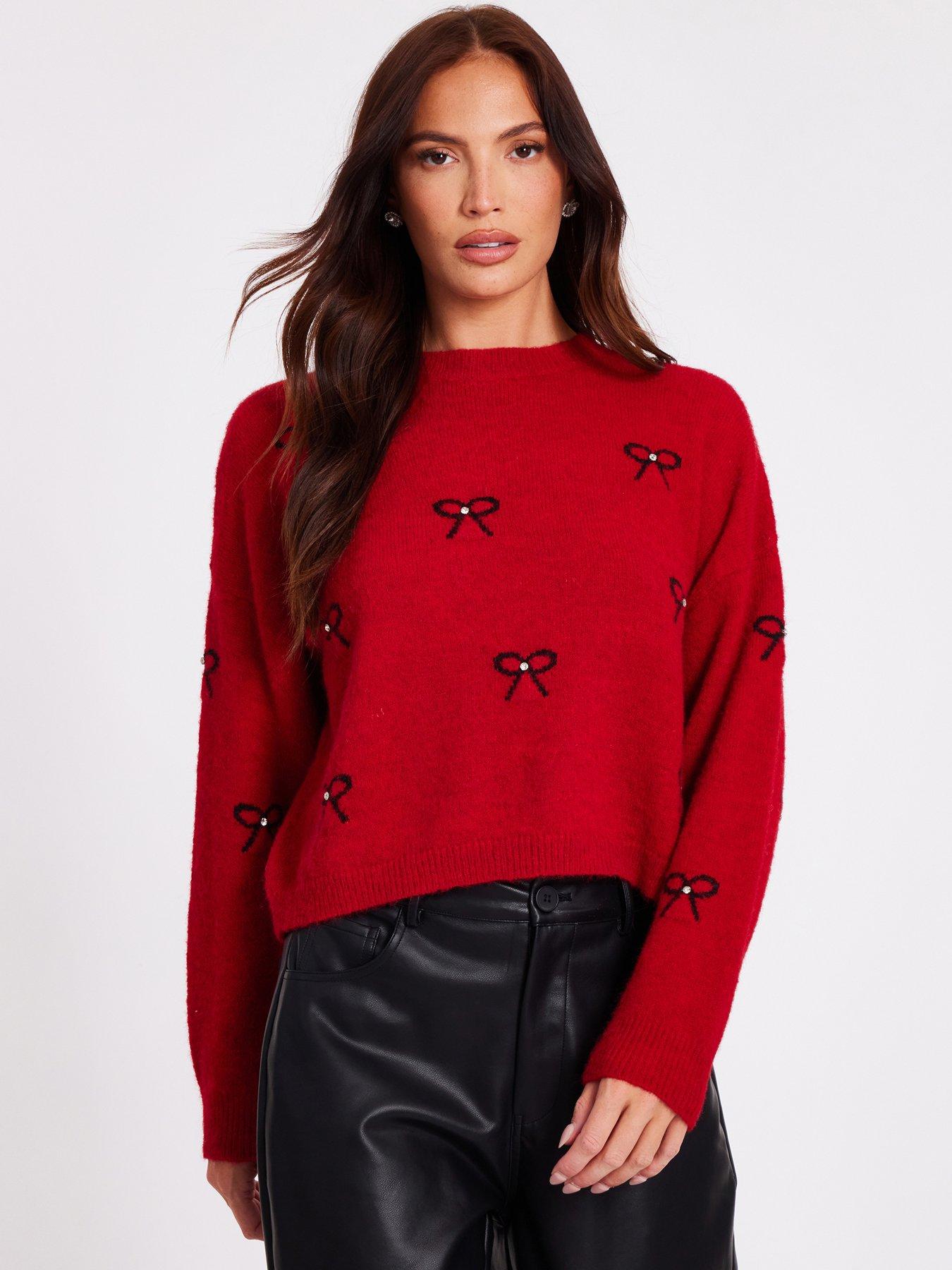 Quiz Red Knitted Bow Jumper